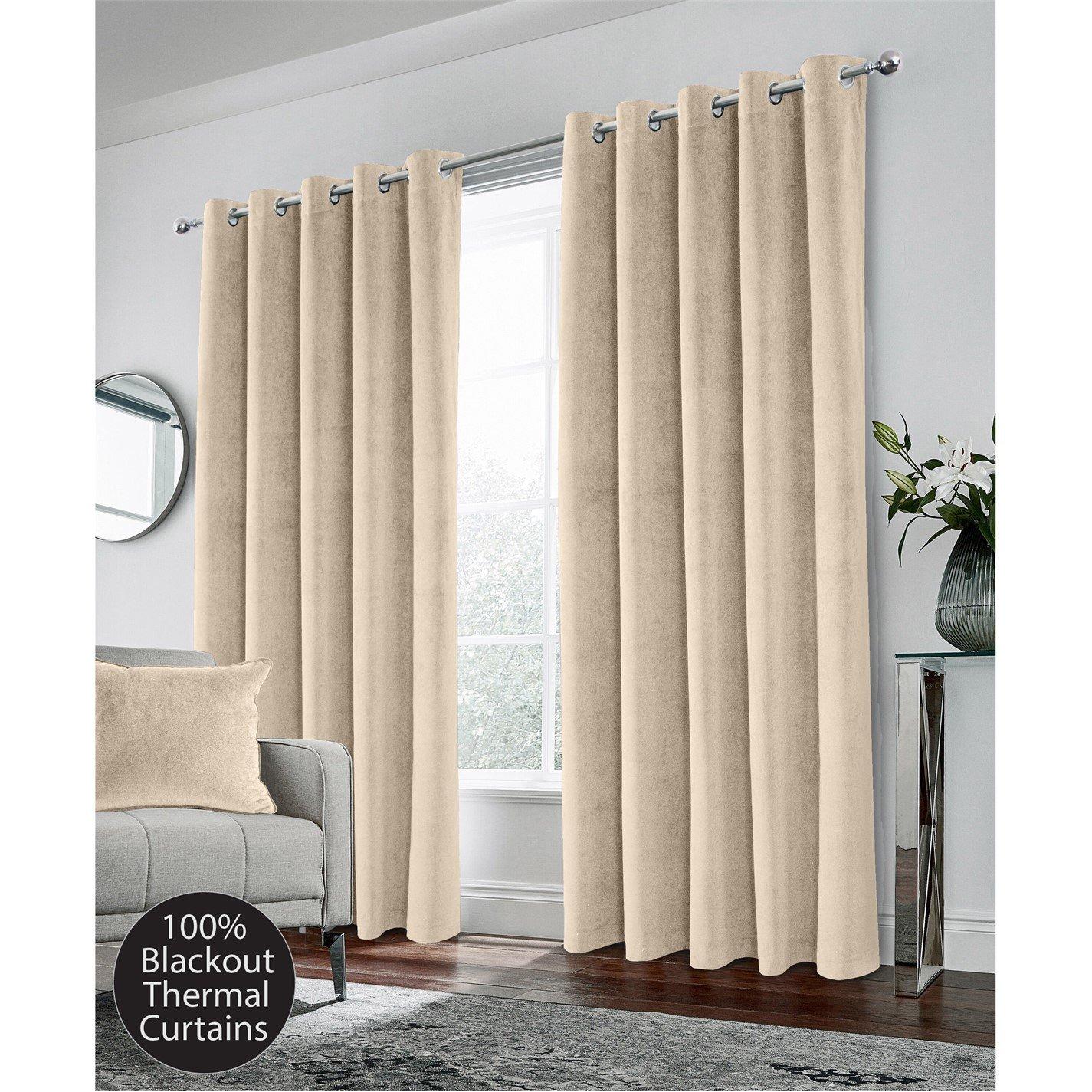 Enhanced Living  Hampton Velvet 100% Blackout Thermal Ring Curtain - Cream - 168x229cm