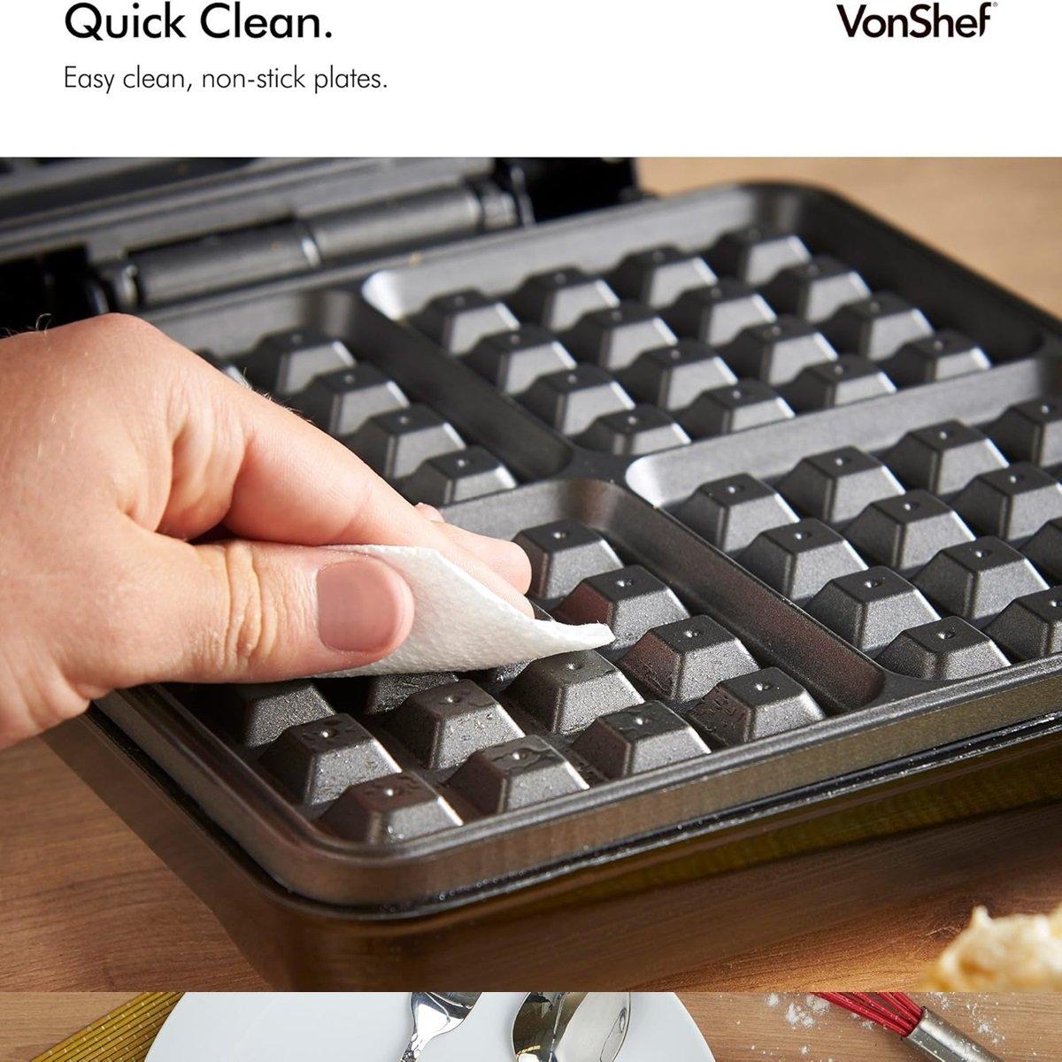 Black - VonShef - Quad Waffle Maker - 4