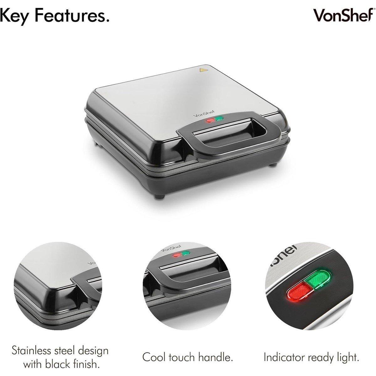 Black - VonShef - Quad Waffle Maker - 5