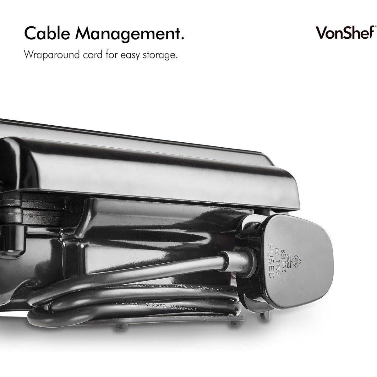 Black - VonShef - Quad Waffle Maker - 8