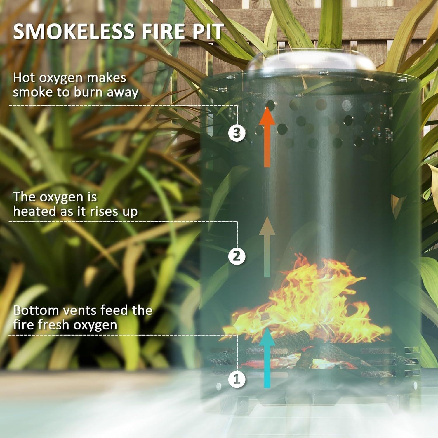 Grey - Outsunny - Smokeless 16x16cm Stainless Portable Firepit - 3