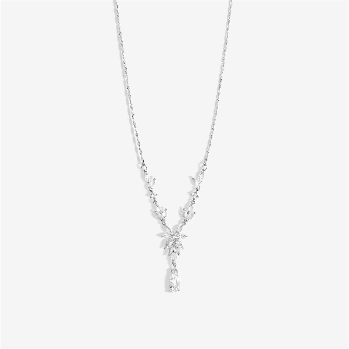 Silver - Jon Richard - Rhodium Plated Cubic Zirconia Floral Y Necklace - 1