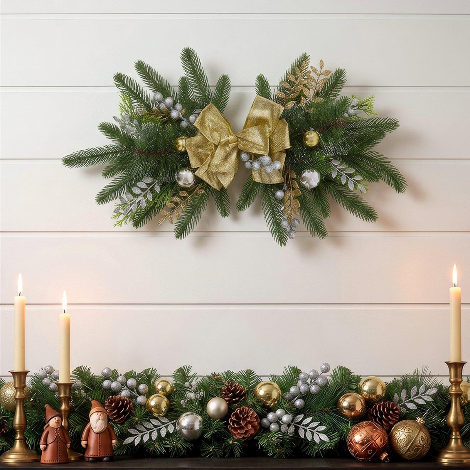 Gold - LIFE IDEAS - Christmas Wall Hanging Decoration Swag - 8