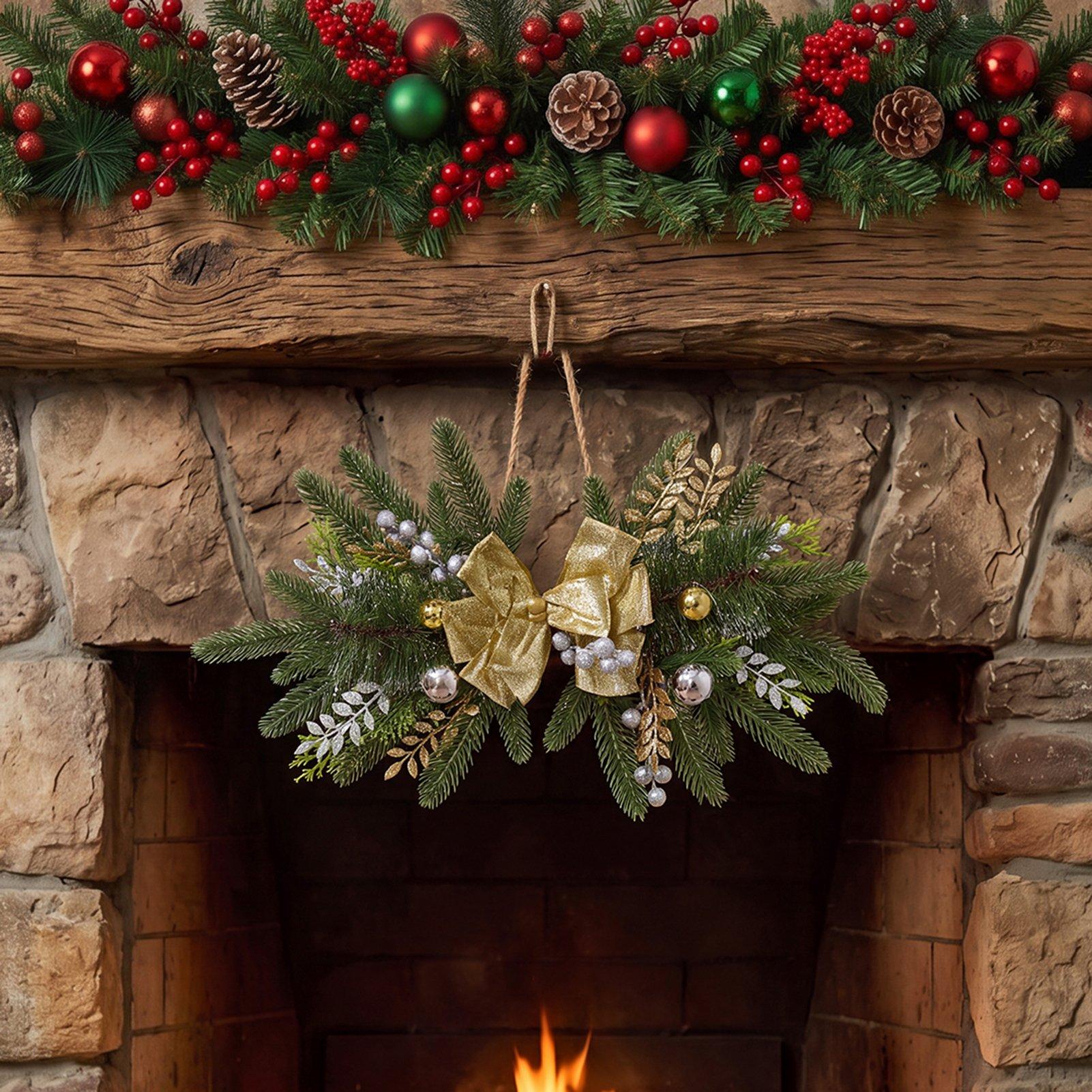 Gold - LIFE IDEAS - Christmas Wall Hanging Decoration Swag - 9