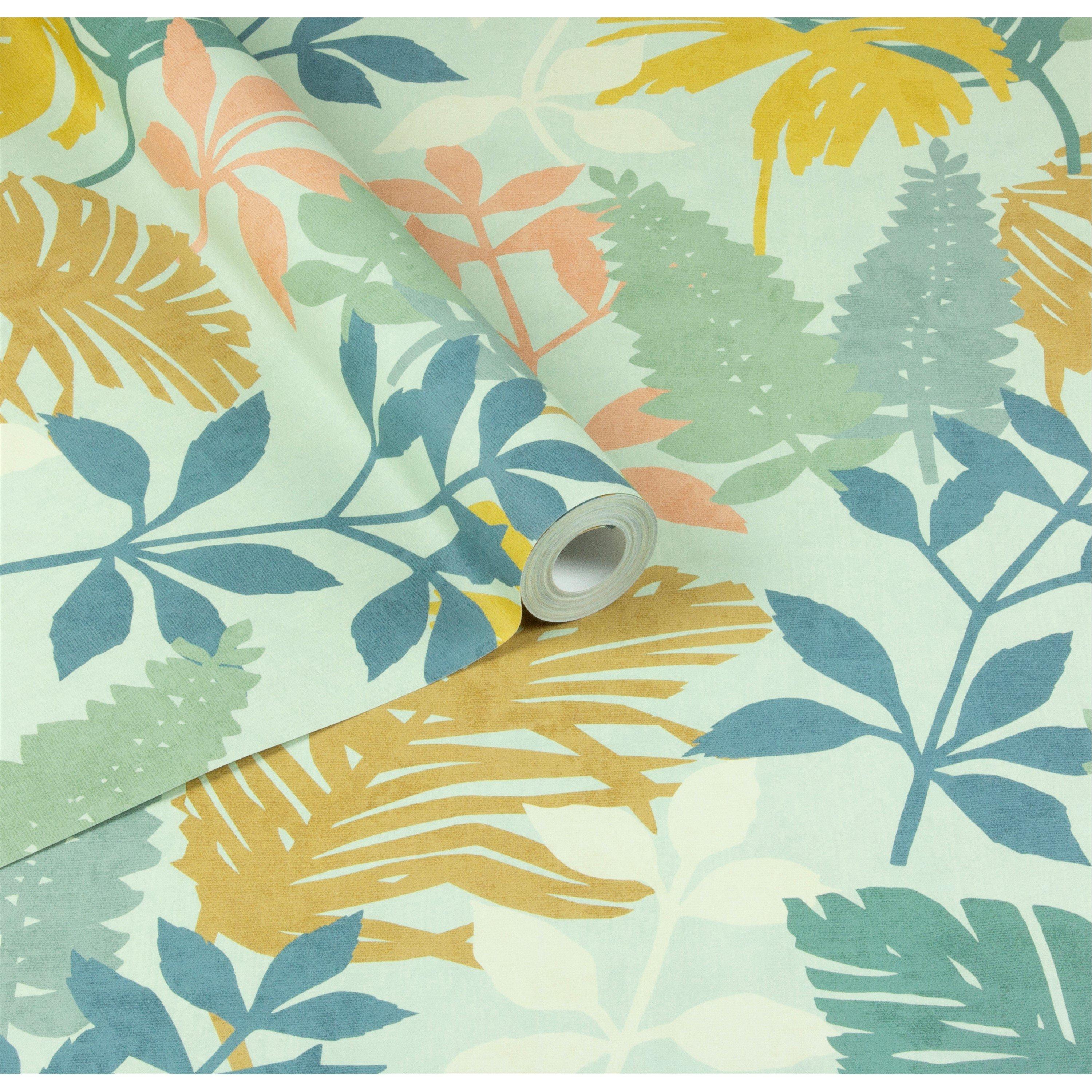 Arthouse  Fun Leaf Blue  Wallpaper - coloured