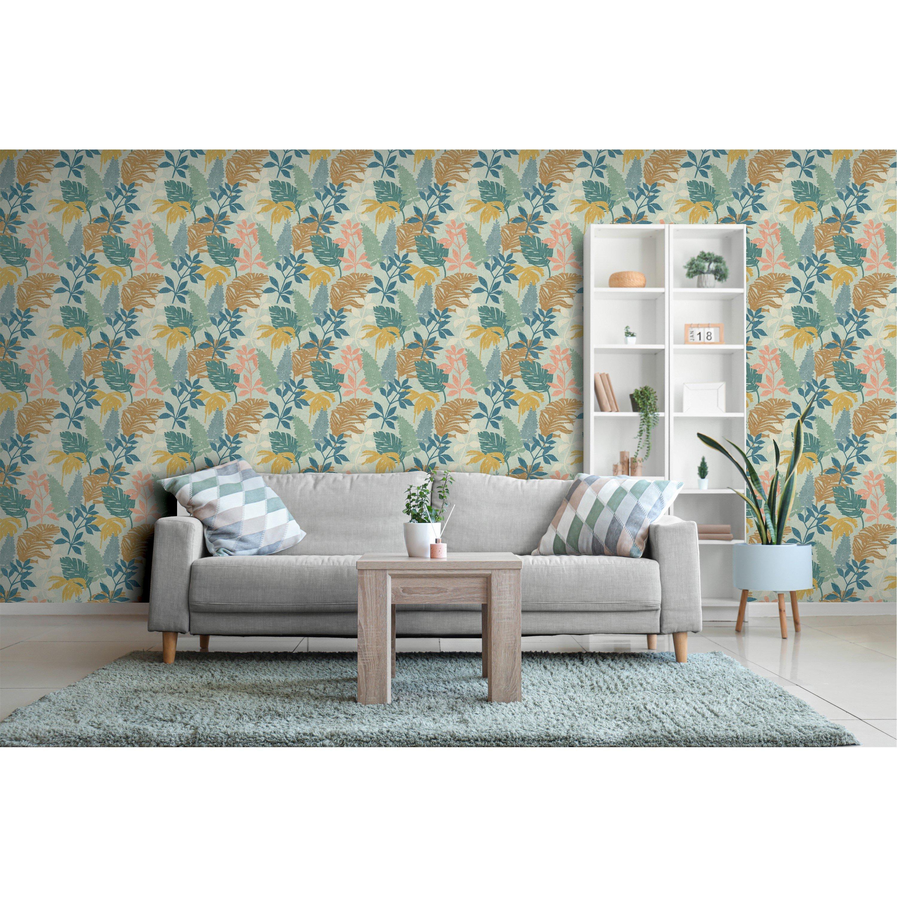 Multicoloured - Arthouse - Fun Leaf Blue Multi Wallpaper - 2