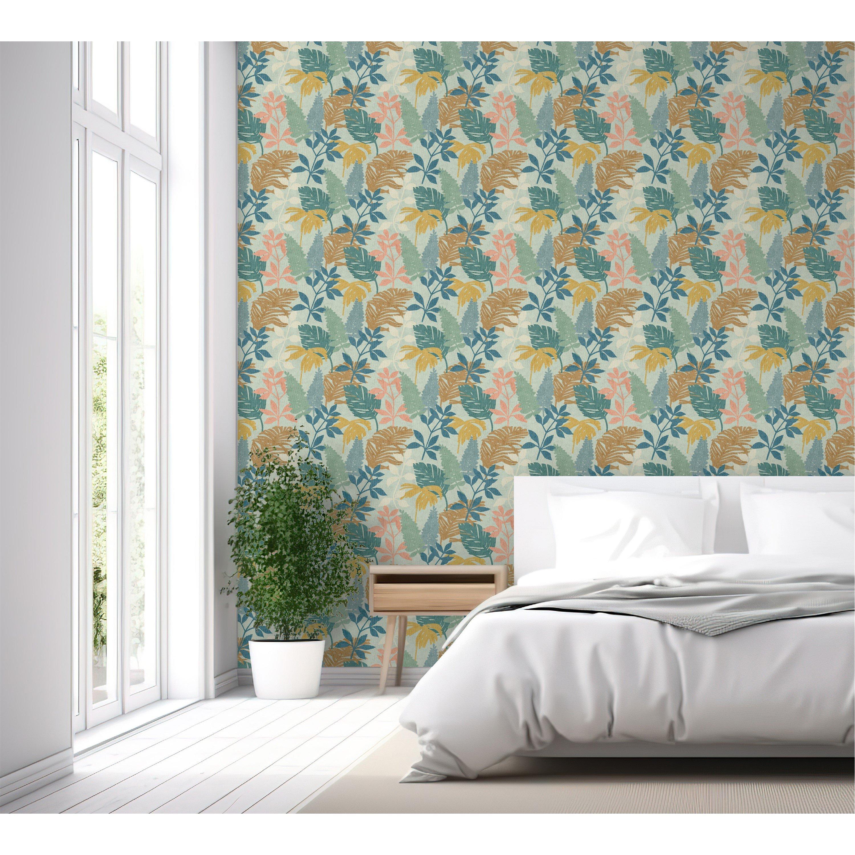 Multicoloured - Arthouse - Fun Leaf Blue Multi Wallpaper - 4