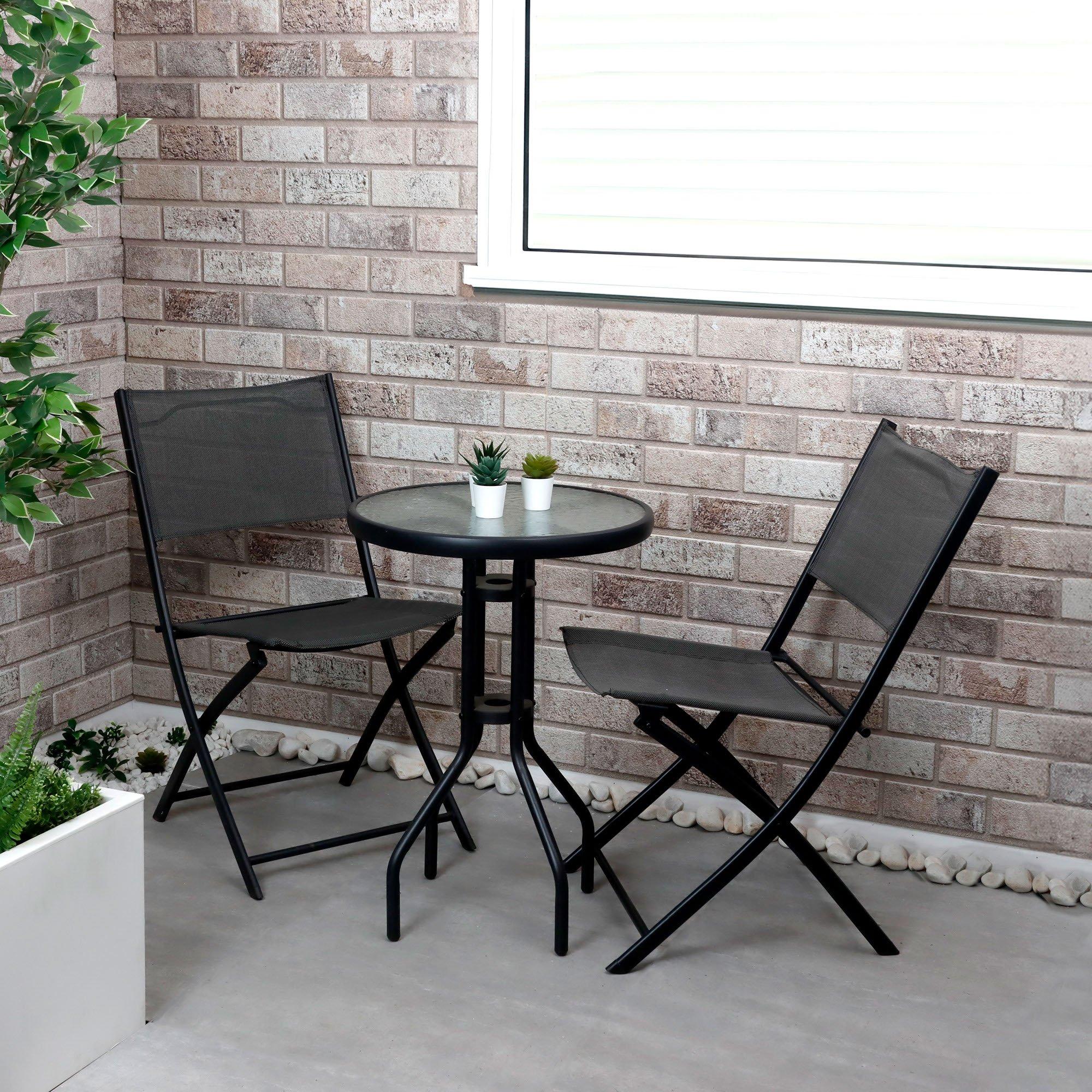 Black - Streetwize - 3 Piece Grey Folding Bistro Set - 6