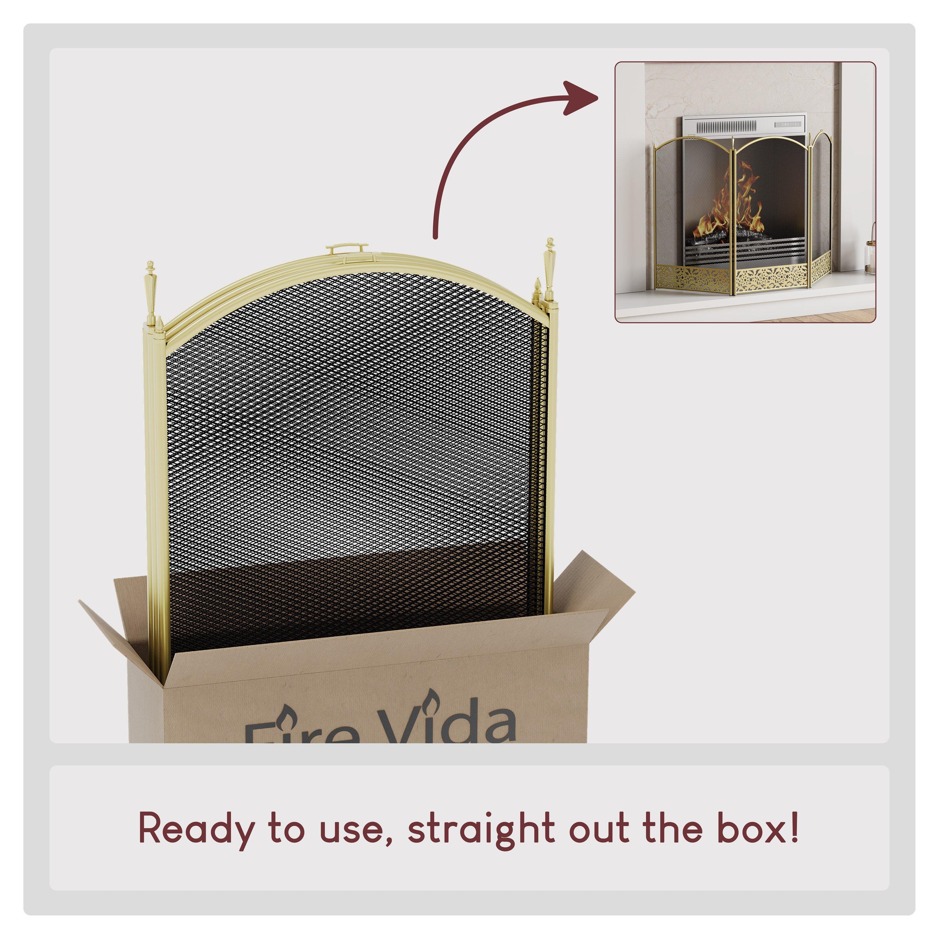 Brass - Lassic - Fire Vida Ingleton 3 Panel Fire Guard Brass - 6