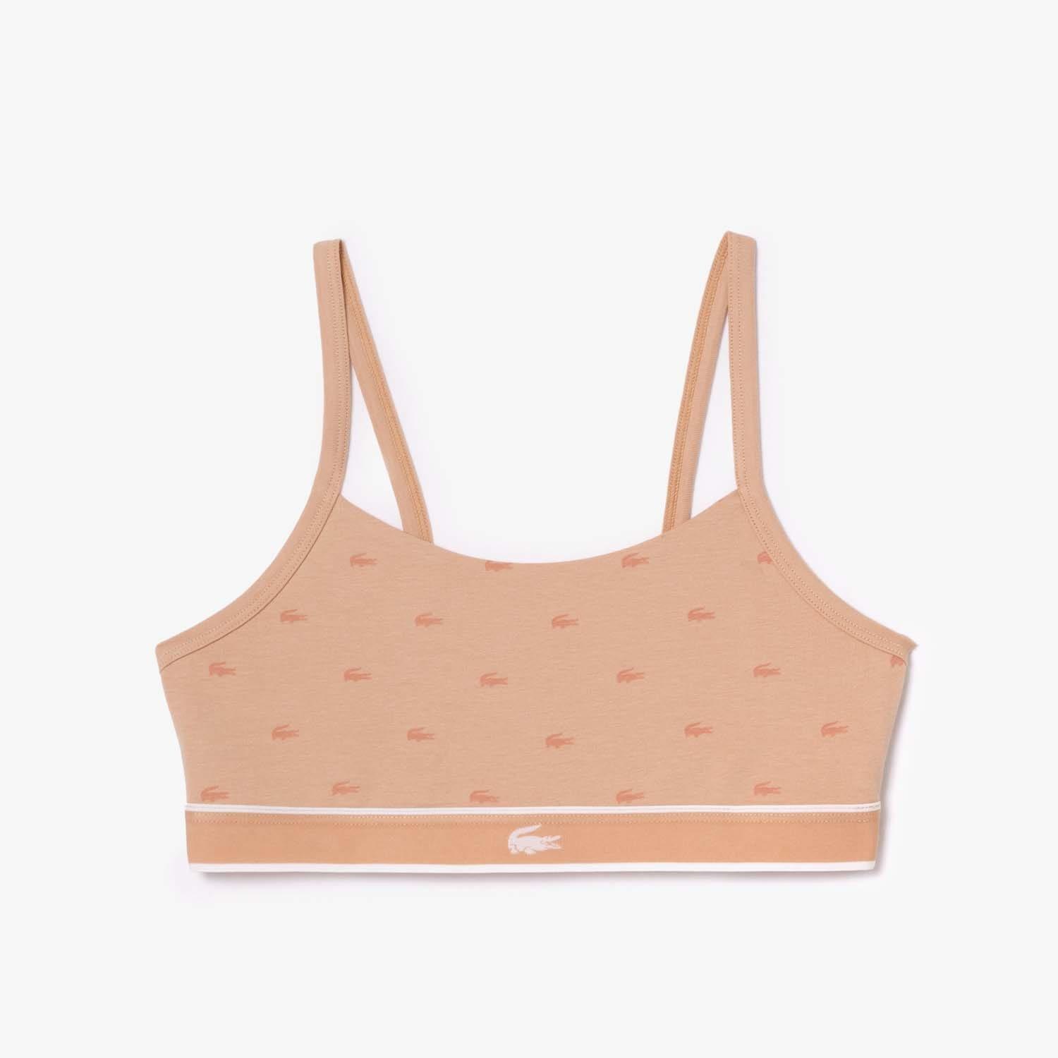Pink - Lacoste - Crocodile Print Stretch Cotton Bralette - 1