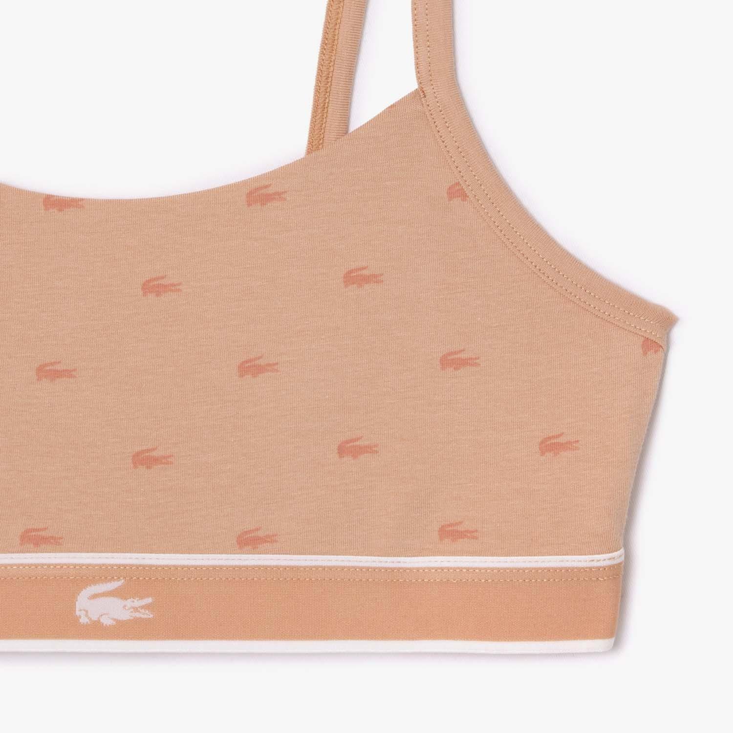 Pink - Lacoste - Crocodile Print Stretch Cotton Bralette - 2