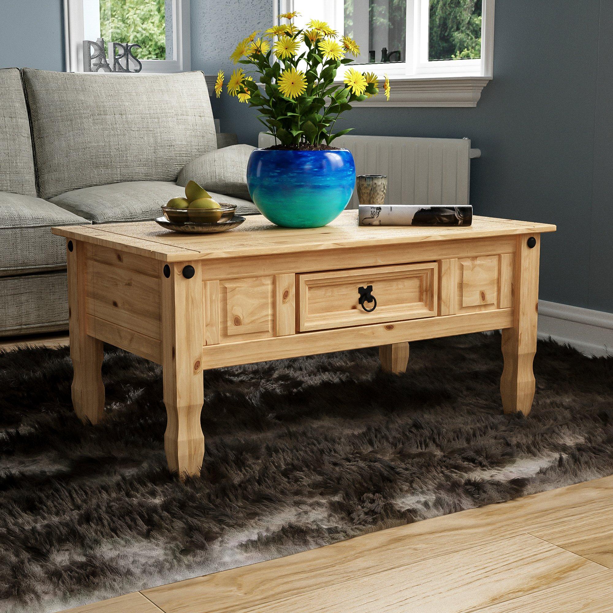 Lassic  Vida Designs Corona 1 Drawer Coffee Table - Pine - 1 Drawer