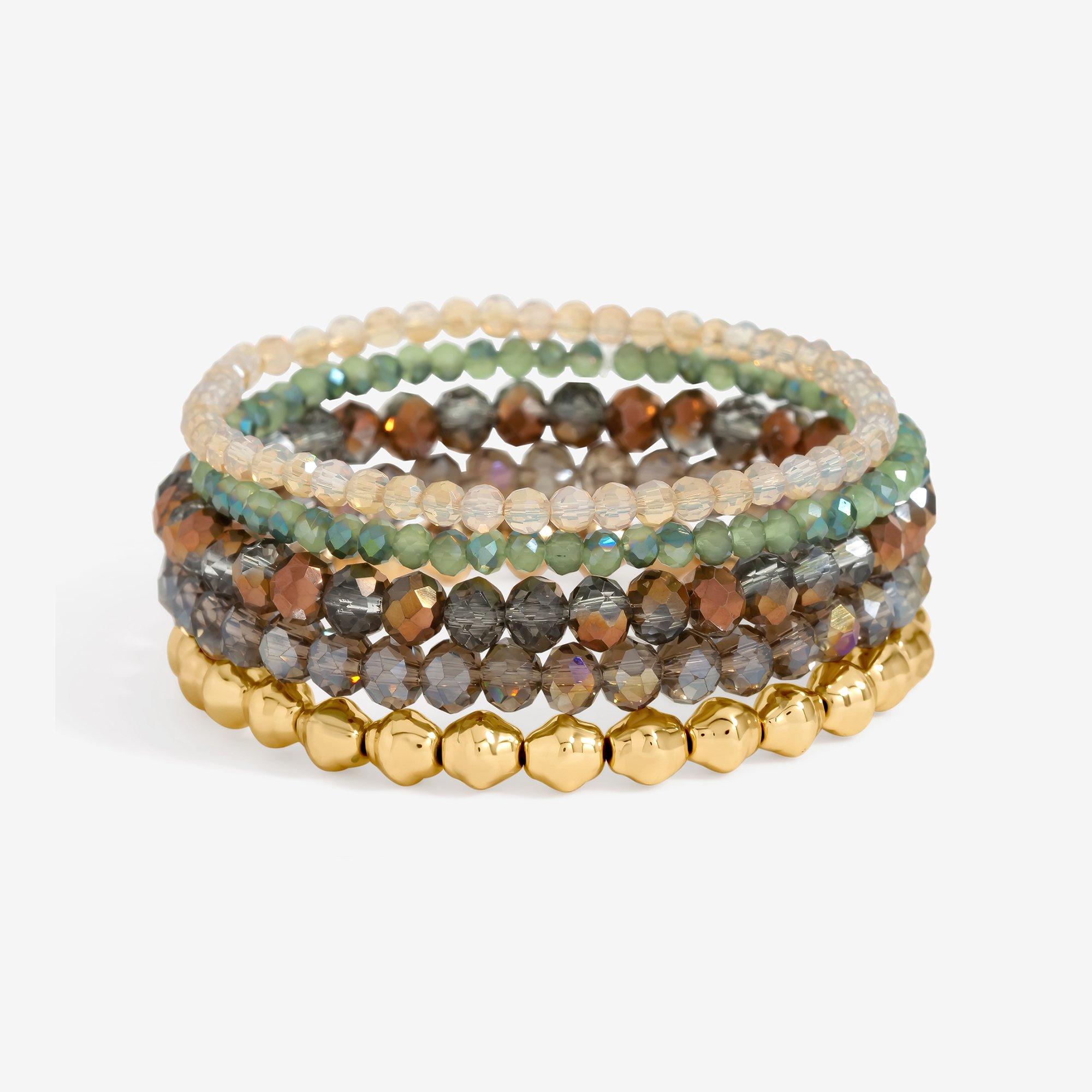 Gold - Mood - Gold Multi-Colour Beaded Bracelets - Pack of 5 - 2