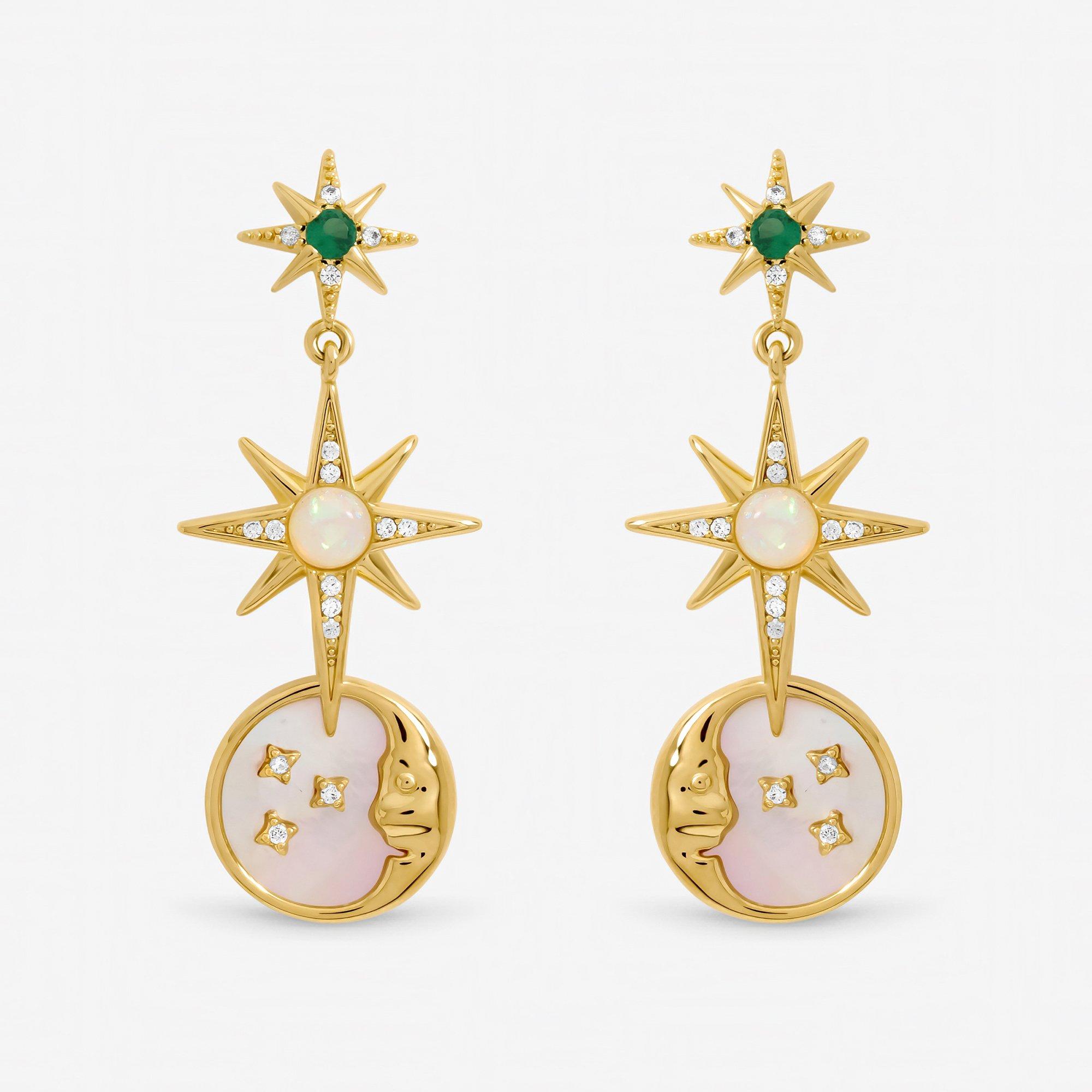 Gold - Inicio - Gold Mother of Pearl Celestial Drop Earrings - Gif