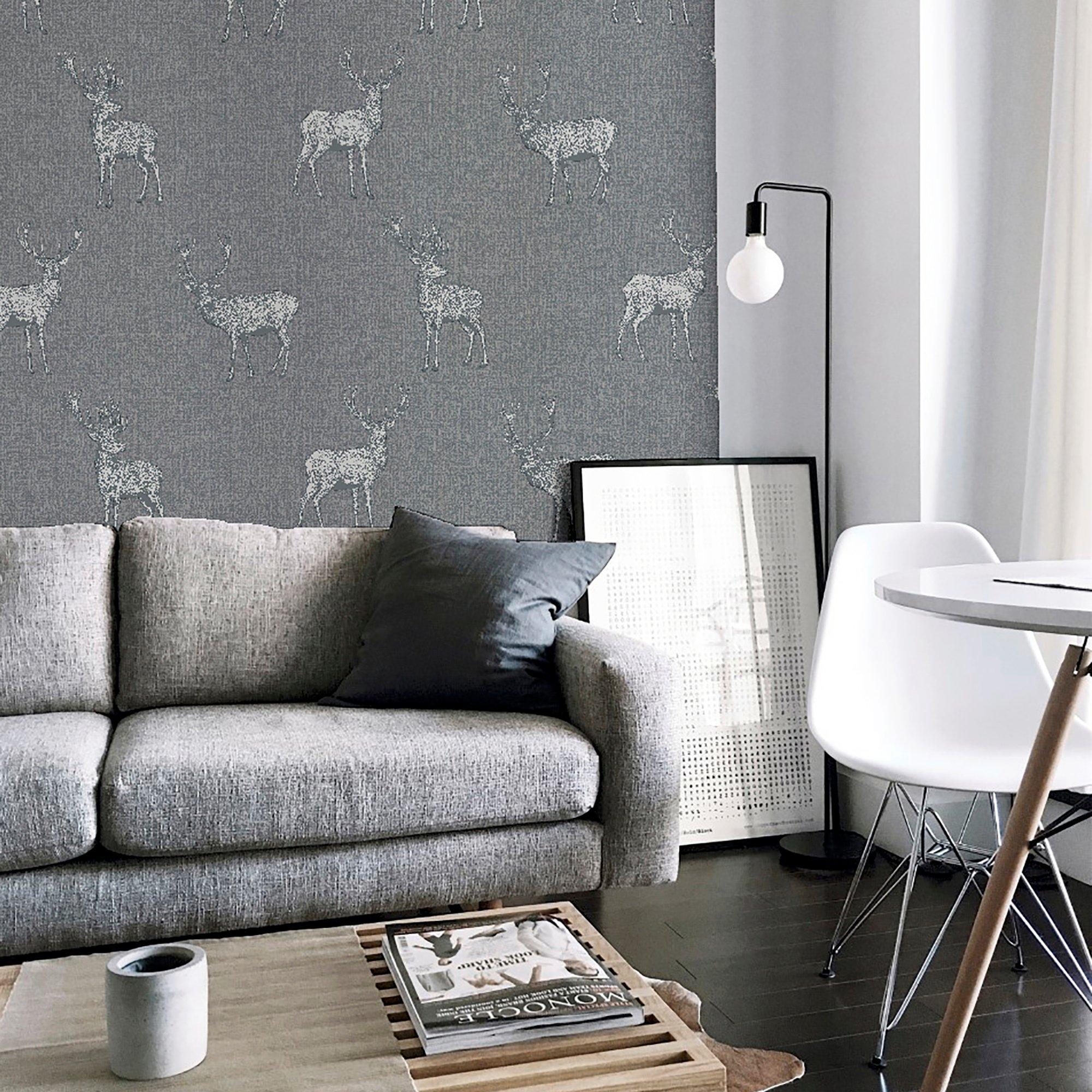 Grey & Silver - Arthouse - Heritage Stag Grey/Silver sw12 - 3