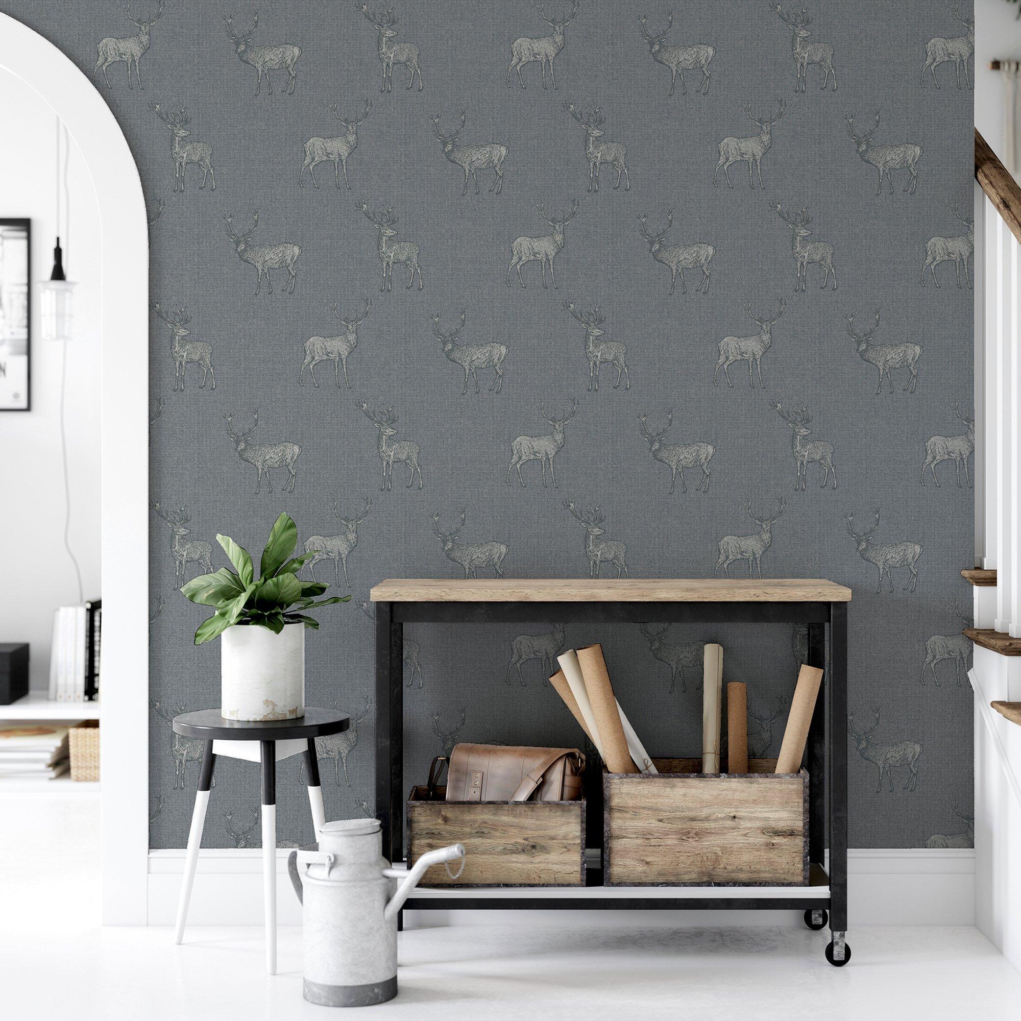 Grey & Silver - Arthouse - Heritage Stag Grey/Silver sw12 - 4