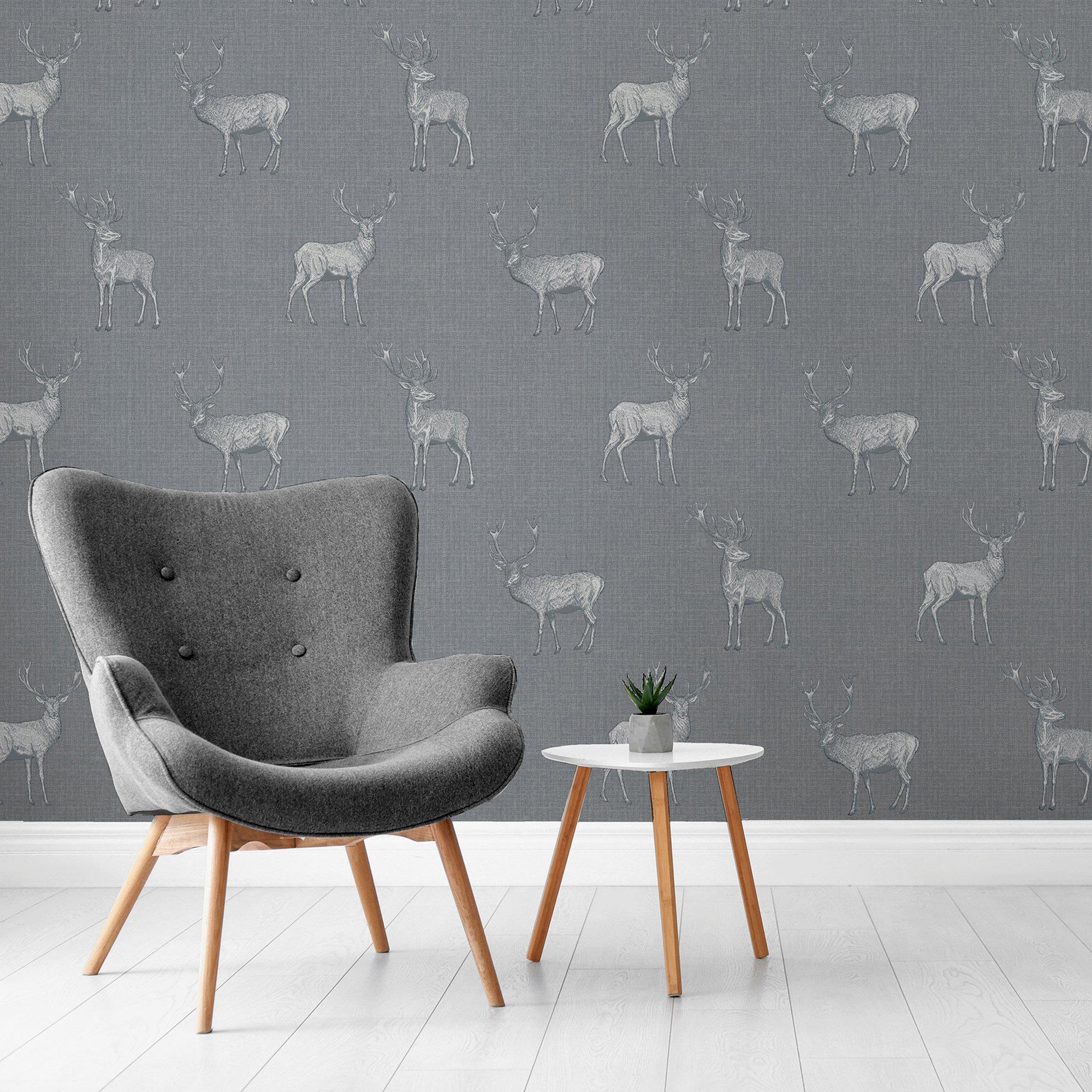 Grey & Silver - Arthouse - Heritage Stag Grey/Silver sw12 - 5