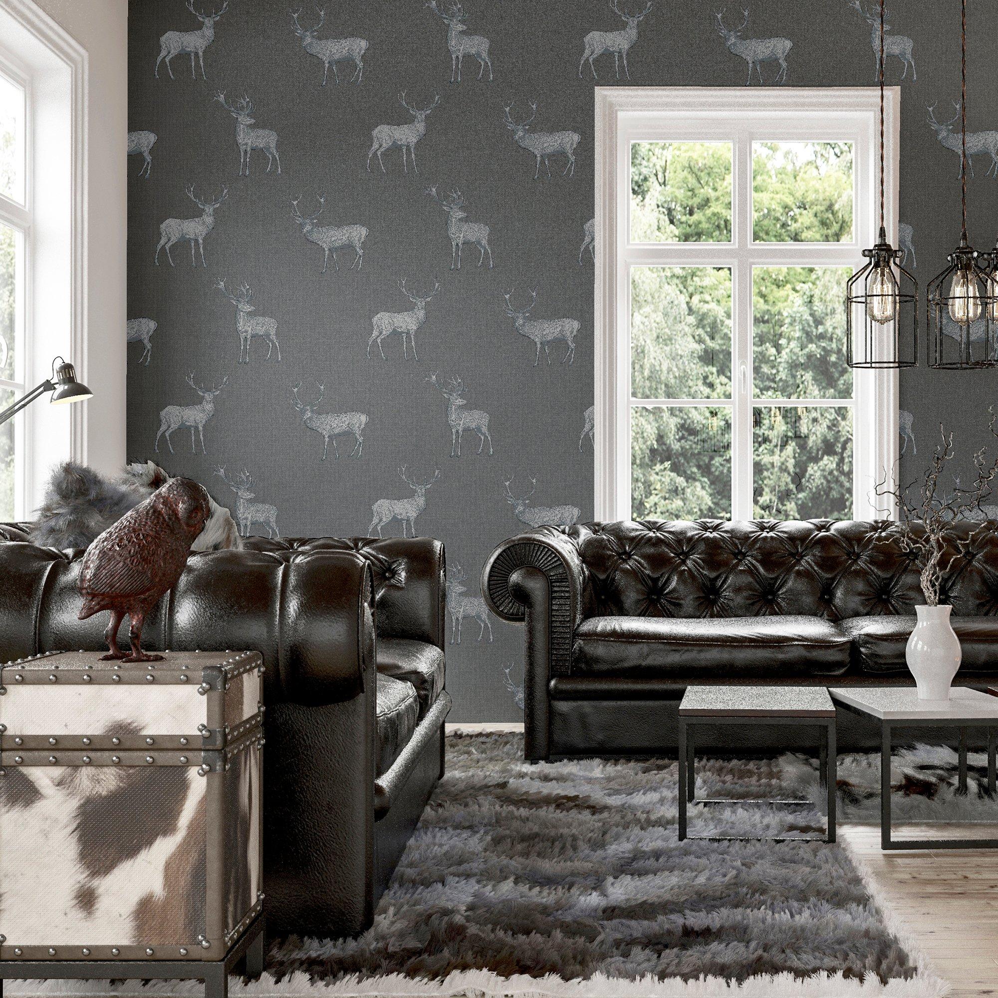Grey & Silver - Arthouse - Heritage Stag Grey/Silver sw12 - 6