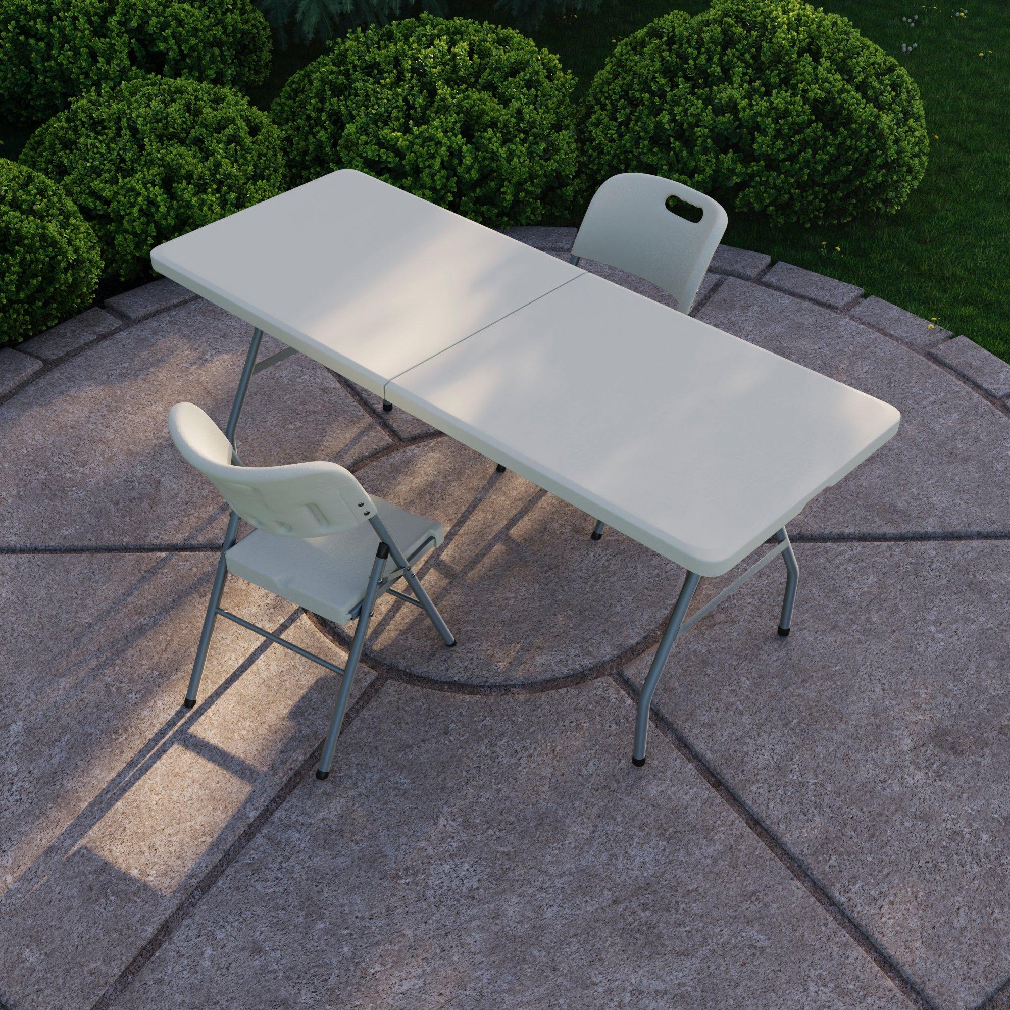 White - Lassic - Outdoor Trestle Folding Table 6ft 2 Folding Chairs - 1