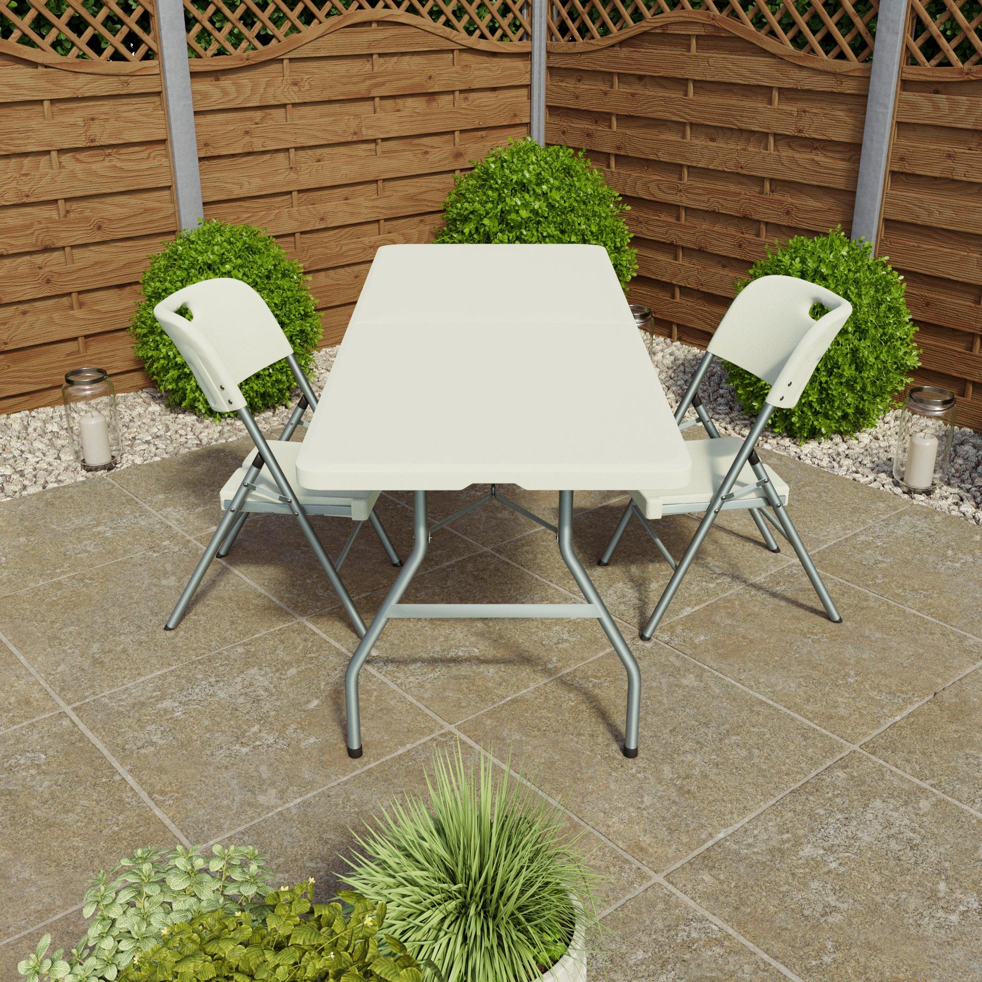 White - Lassic - Outdoor Trestle Folding Table 6ft 2 Folding Chairs - 4