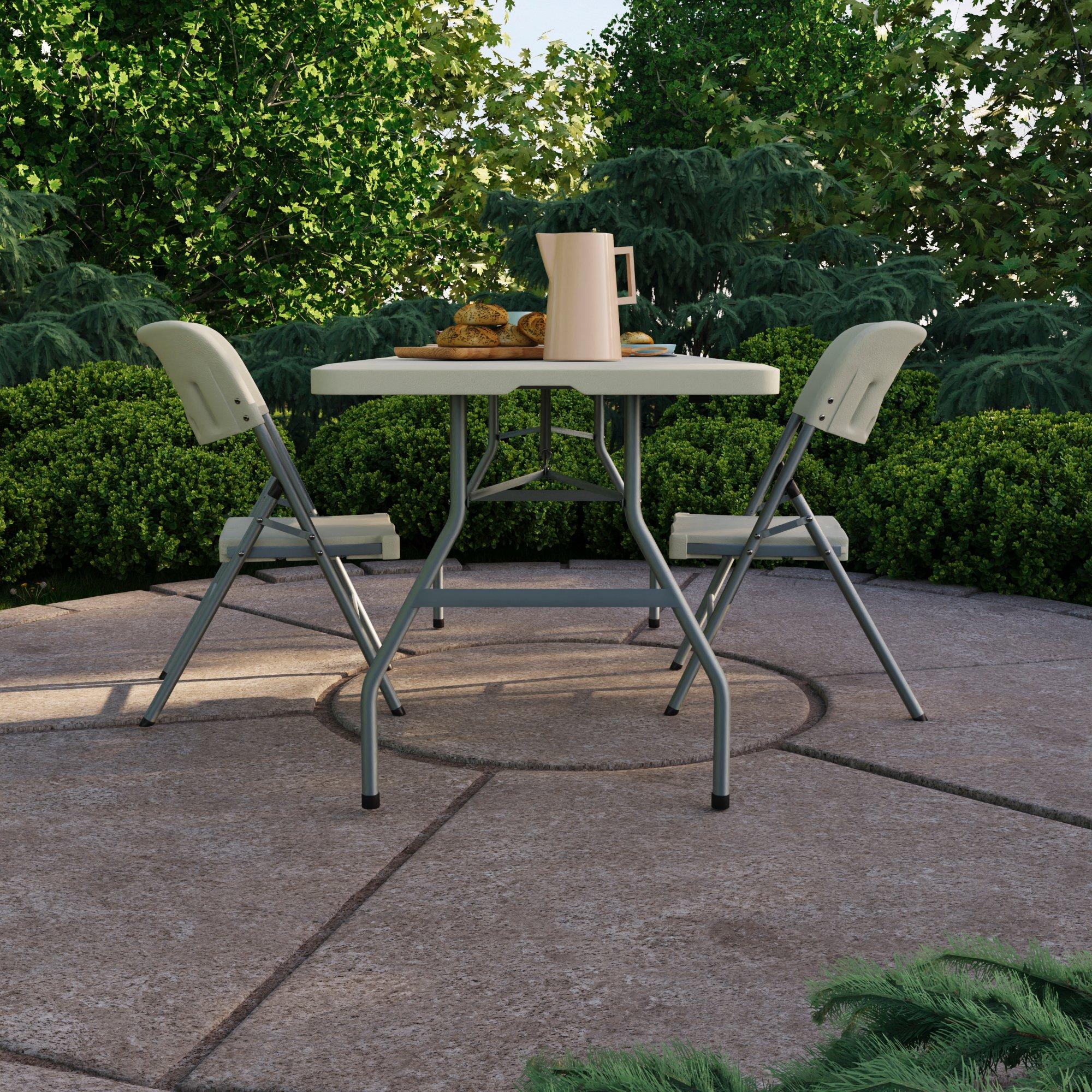 White - Lassic - Outdoor Trestle Folding Table 6ft 2 Folding Chairs - 5