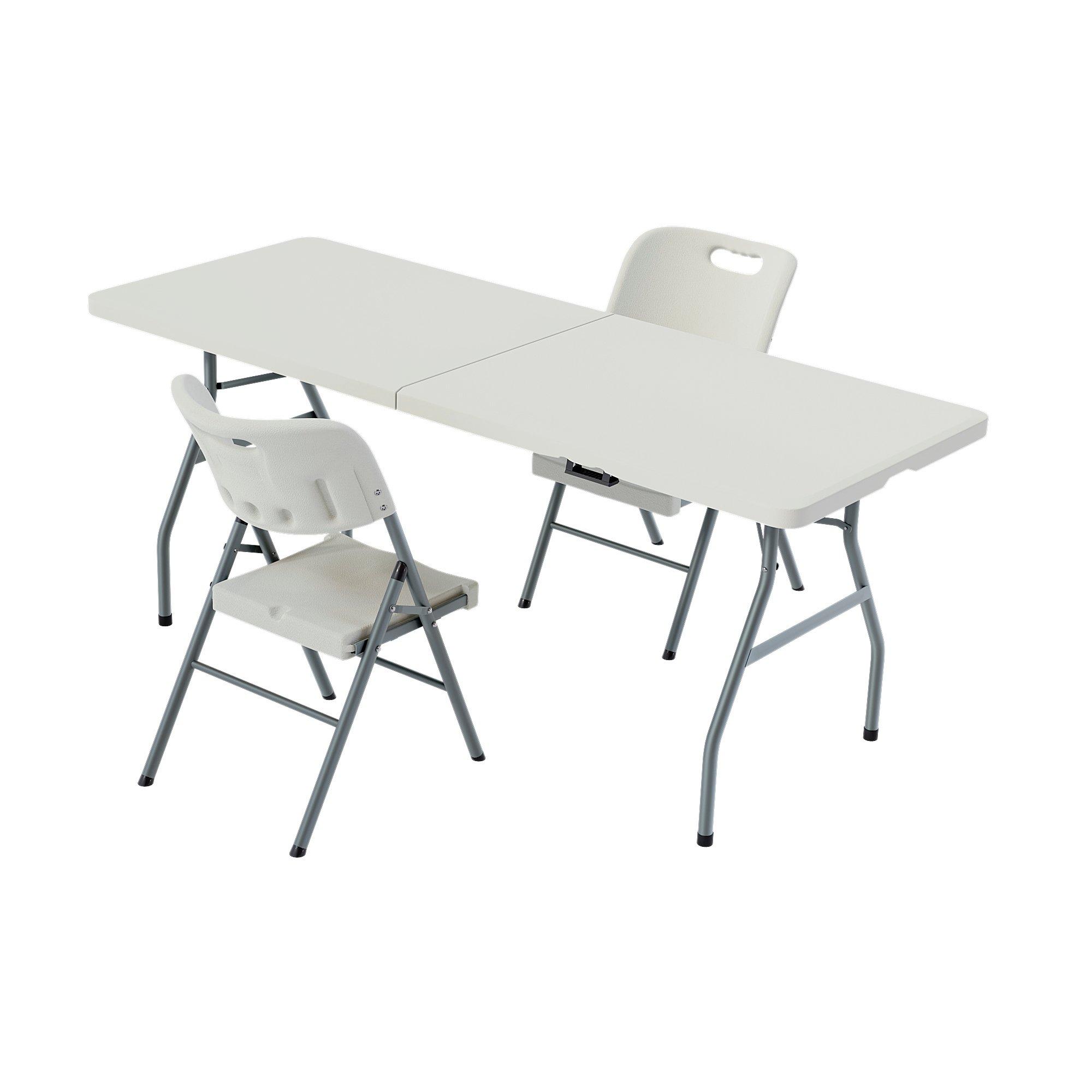 White - Lassic - Outdoor Trestle Folding Table 6ft 2 Folding Chairs - 10