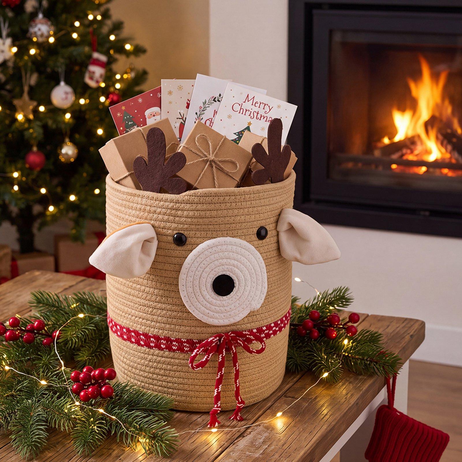 Reindeer - LIFE IDEAS - Christmas Woven Storage Basket Organiser - 1