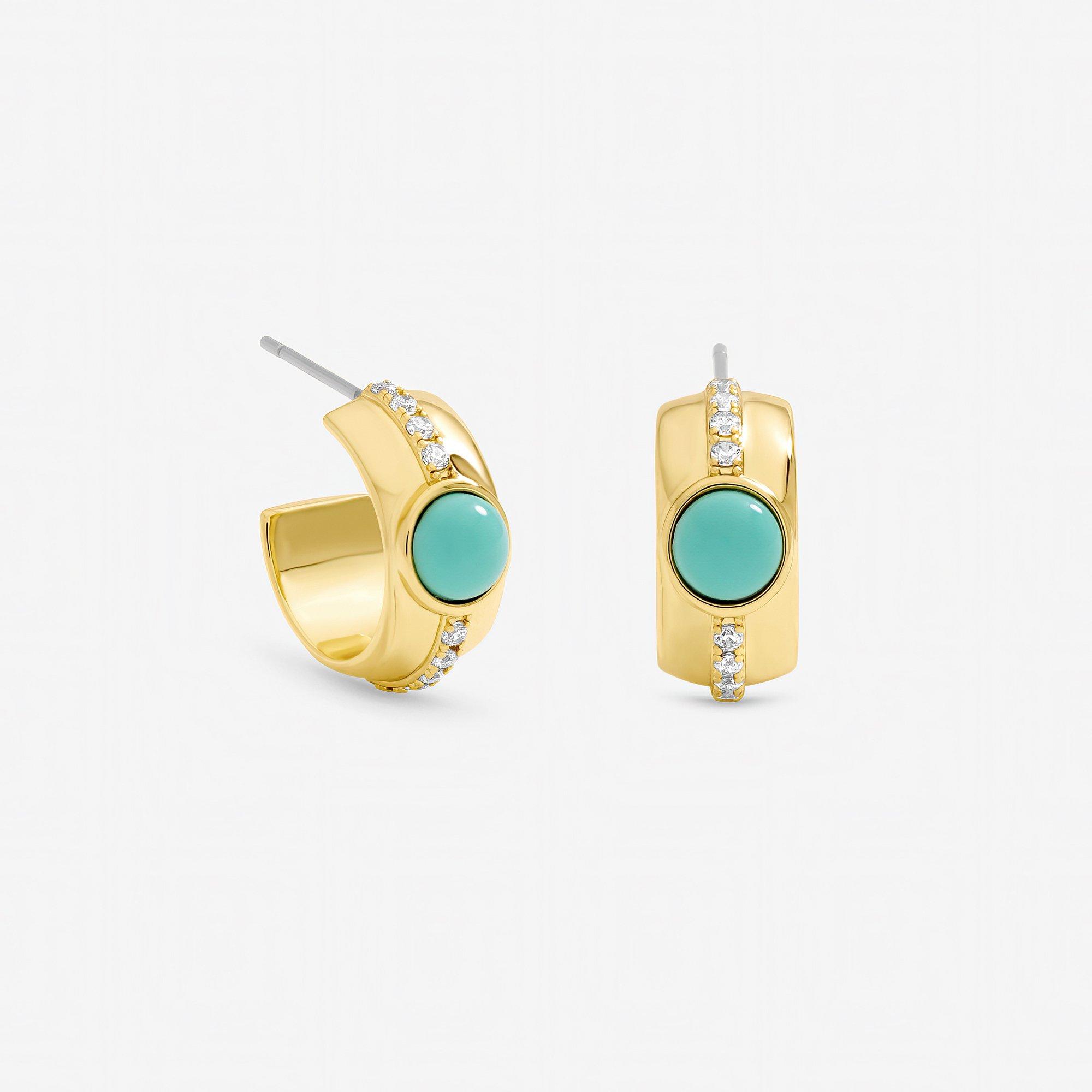 Gold - Inicio - Gold Crystal Blue Stone Hoop Earrings - Gift Pouch