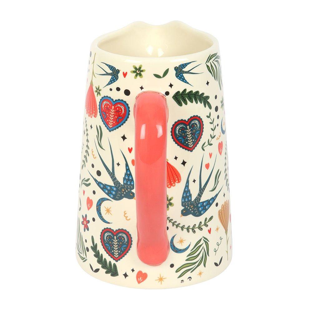 White - Something Different - Cream Folk Print Ceramic Flower Jug - 3