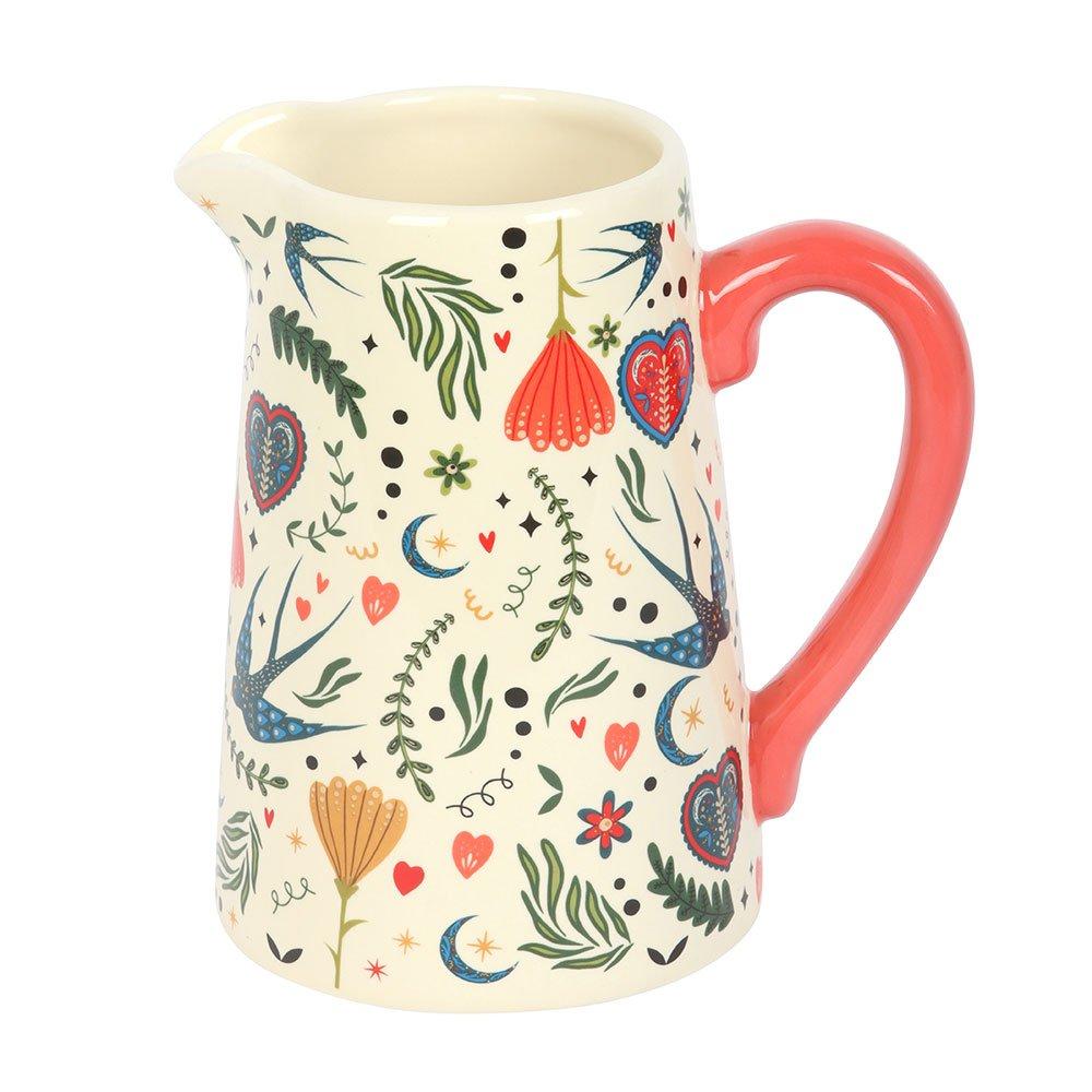 White - Something Different - Cream Folk Print Ceramic Flower Jug - 4