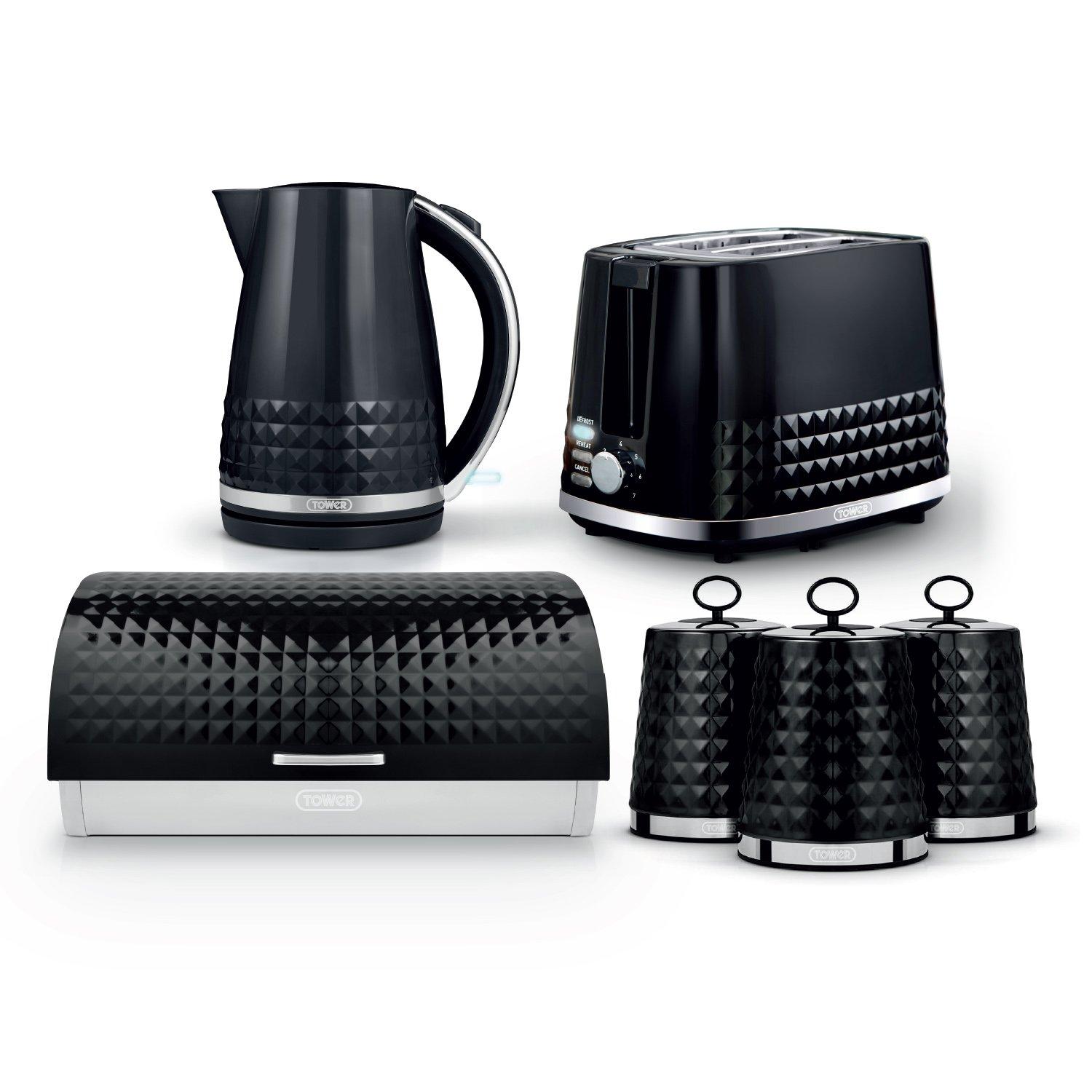 Black - Tower - Solitaire 4 Piece Kitchen Set 3kW 1.5L Kettle - 1