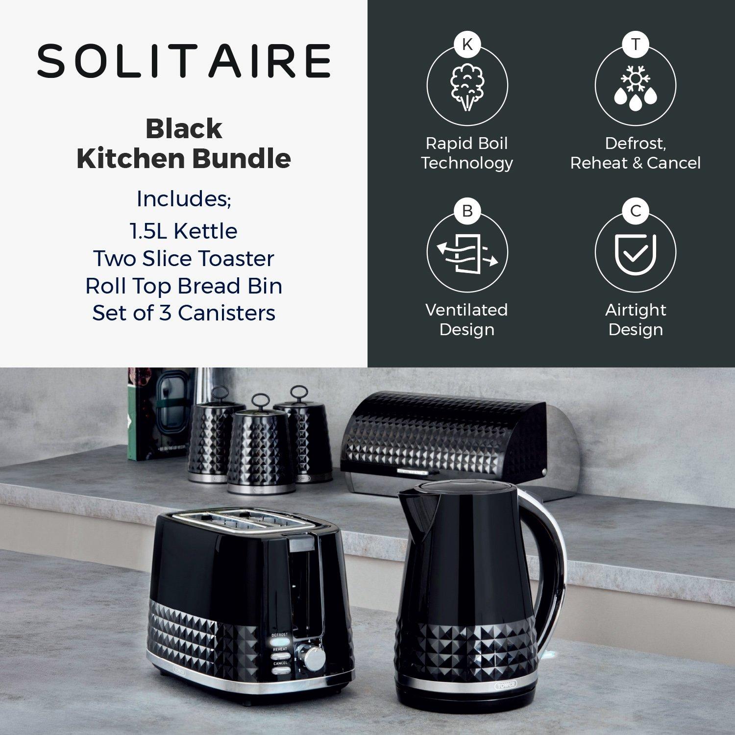 Black - Tower - Solitaire 4 Piece Kitchen Set 3kW 1.5L Kettle - 2