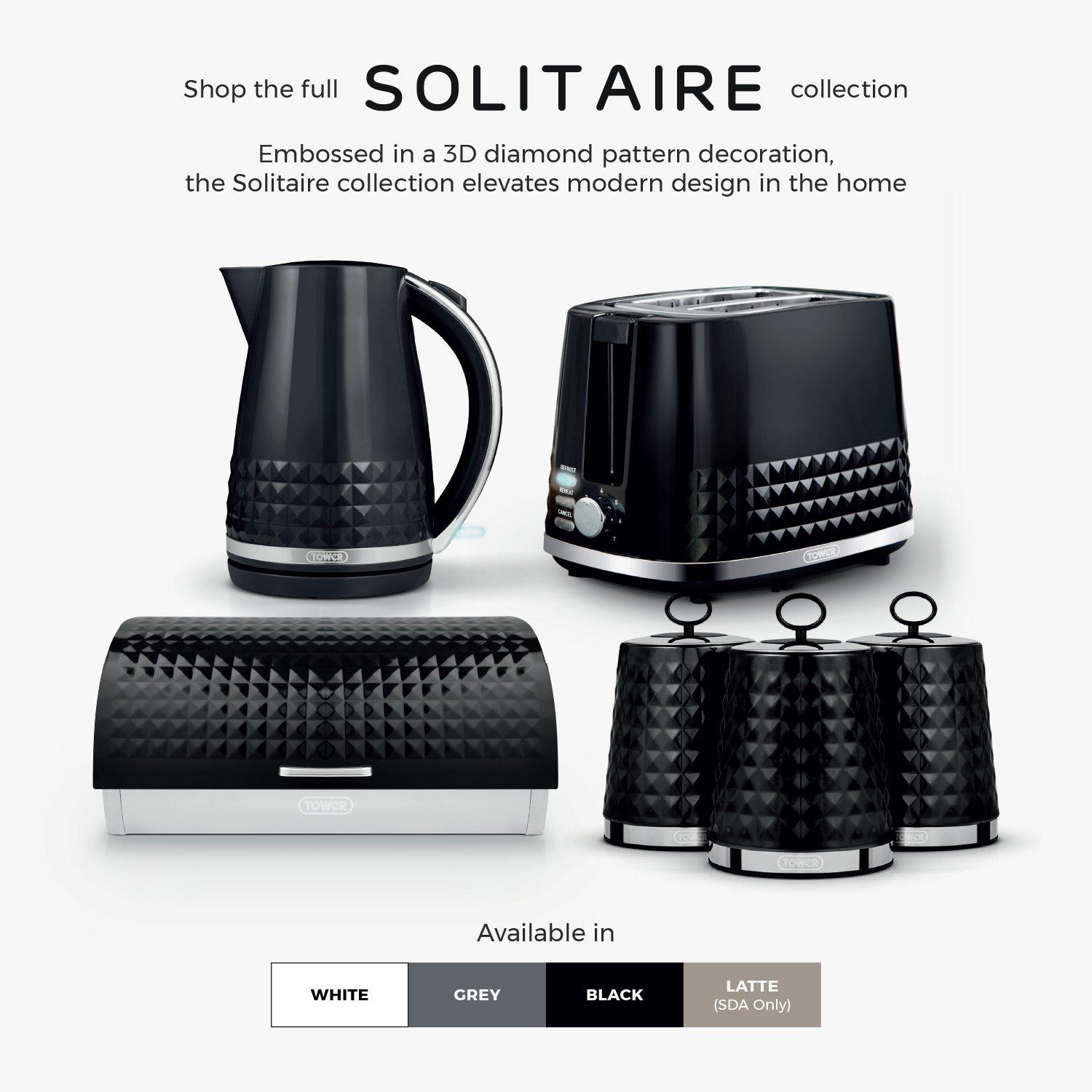 Black - Tower - Solitaire 4 Piece Kitchen Set 3kW 1.5L Kettle - 6