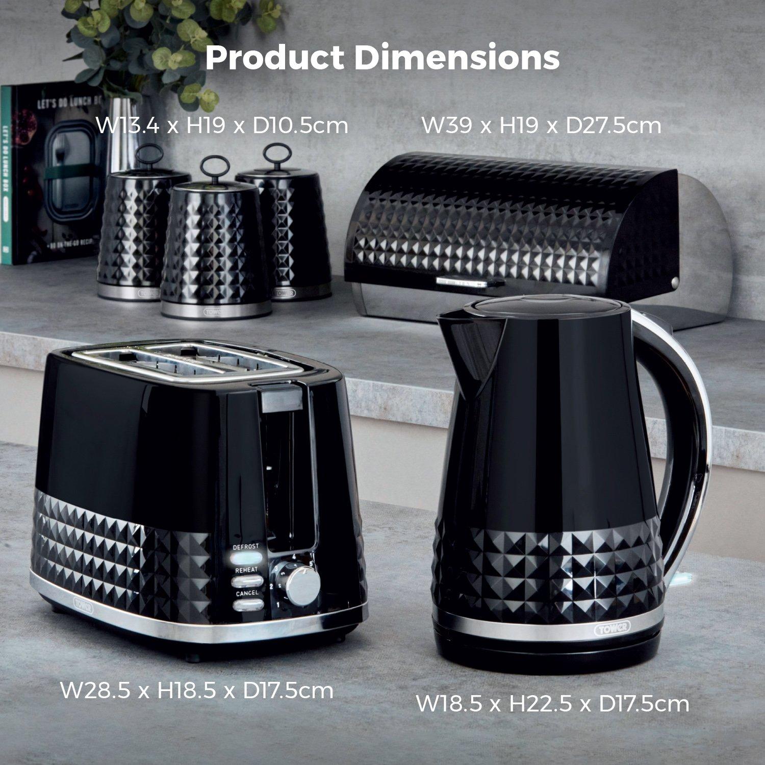 Black - Tower - Solitaire 4 Piece Kitchen Set 3kW 1.5L Kettle - 7