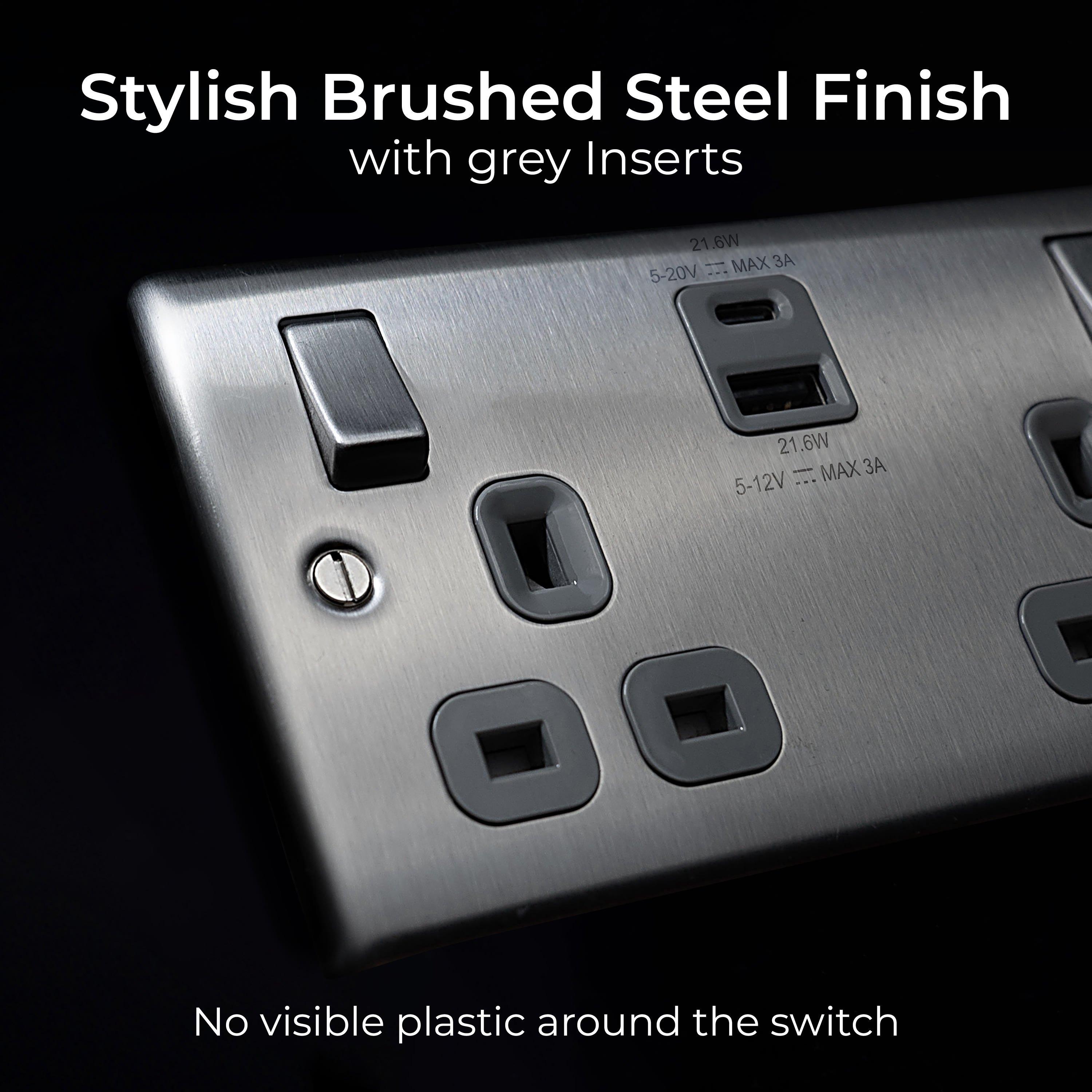 Brushed Steel - BG - BG Nexus Metal Double Socket USB A & C Ports - 7