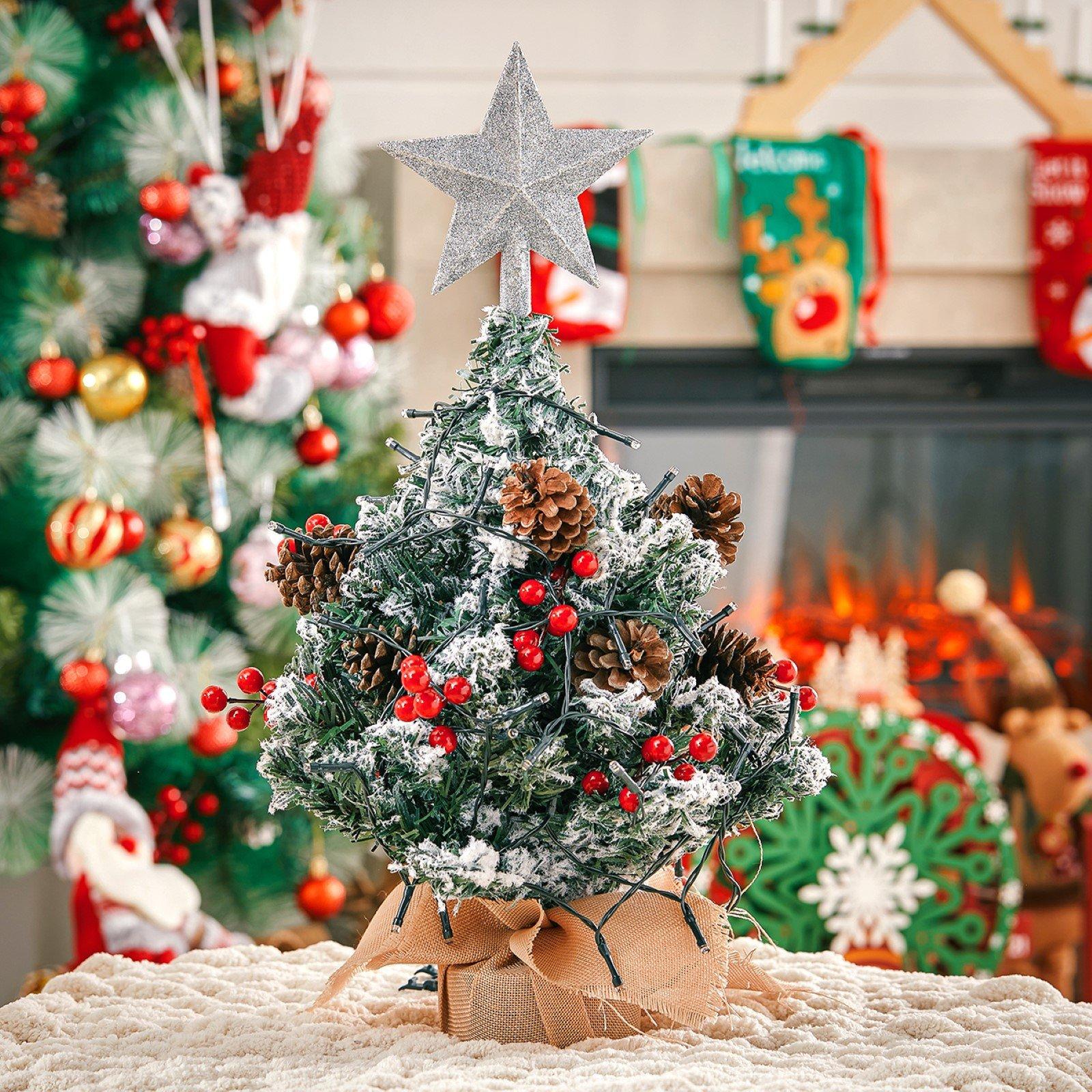 Green And White - LIFE IDEAS - Mini Pre-Lit Tabletop Tree with Star Topper - 2