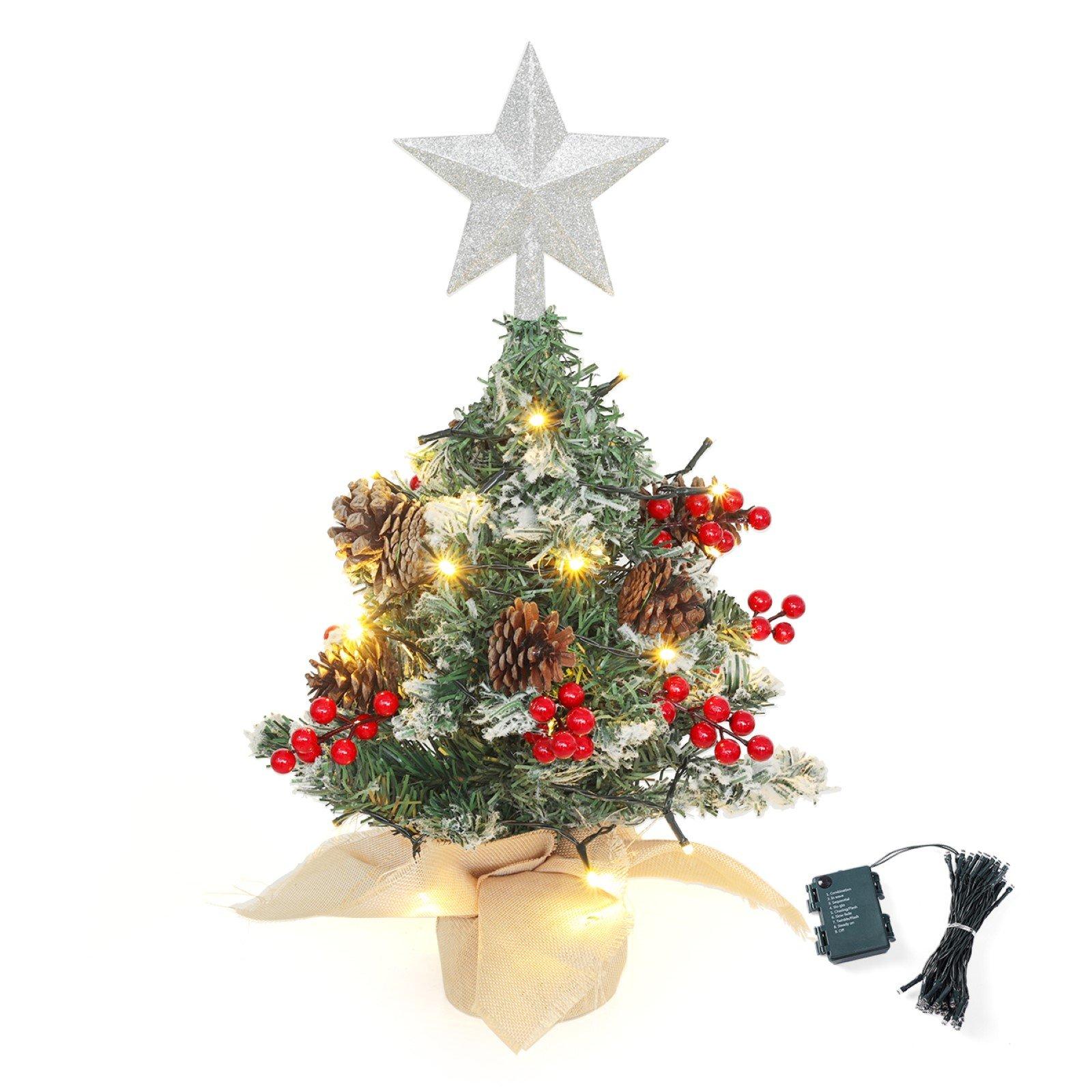 Green And White - LIFE IDEAS - Mini Pre-Lit Tabletop Tree with Star Topper - 3