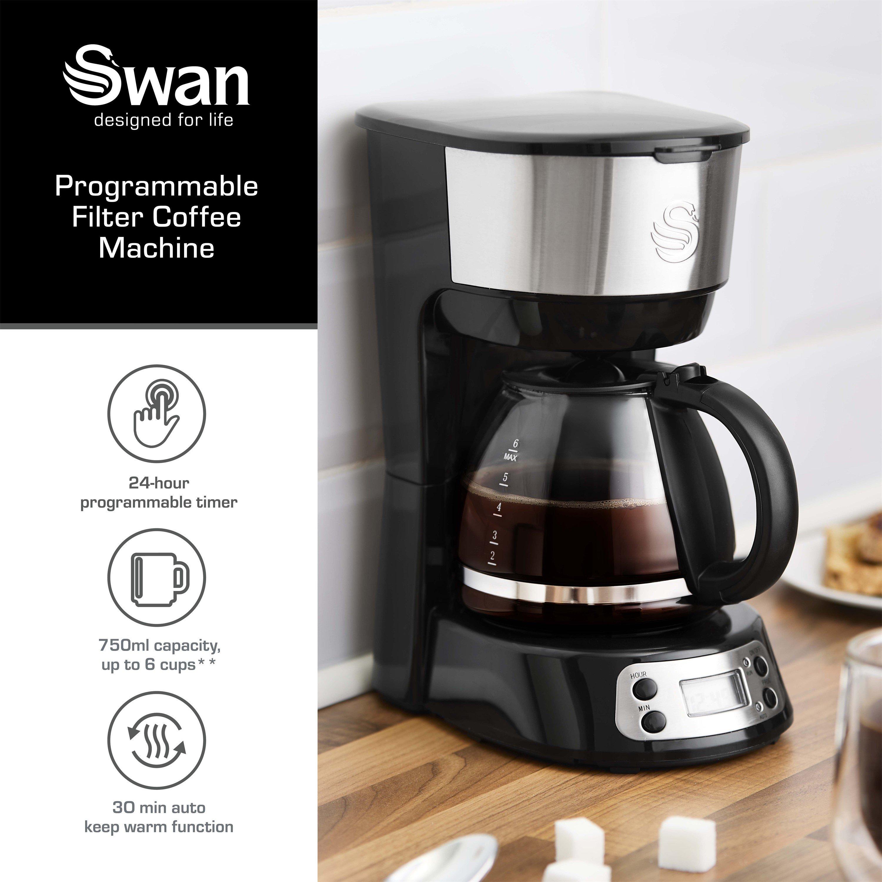 Black - Swan - Programmable Filter Coffee Machine 0.75L 6 Black - 2