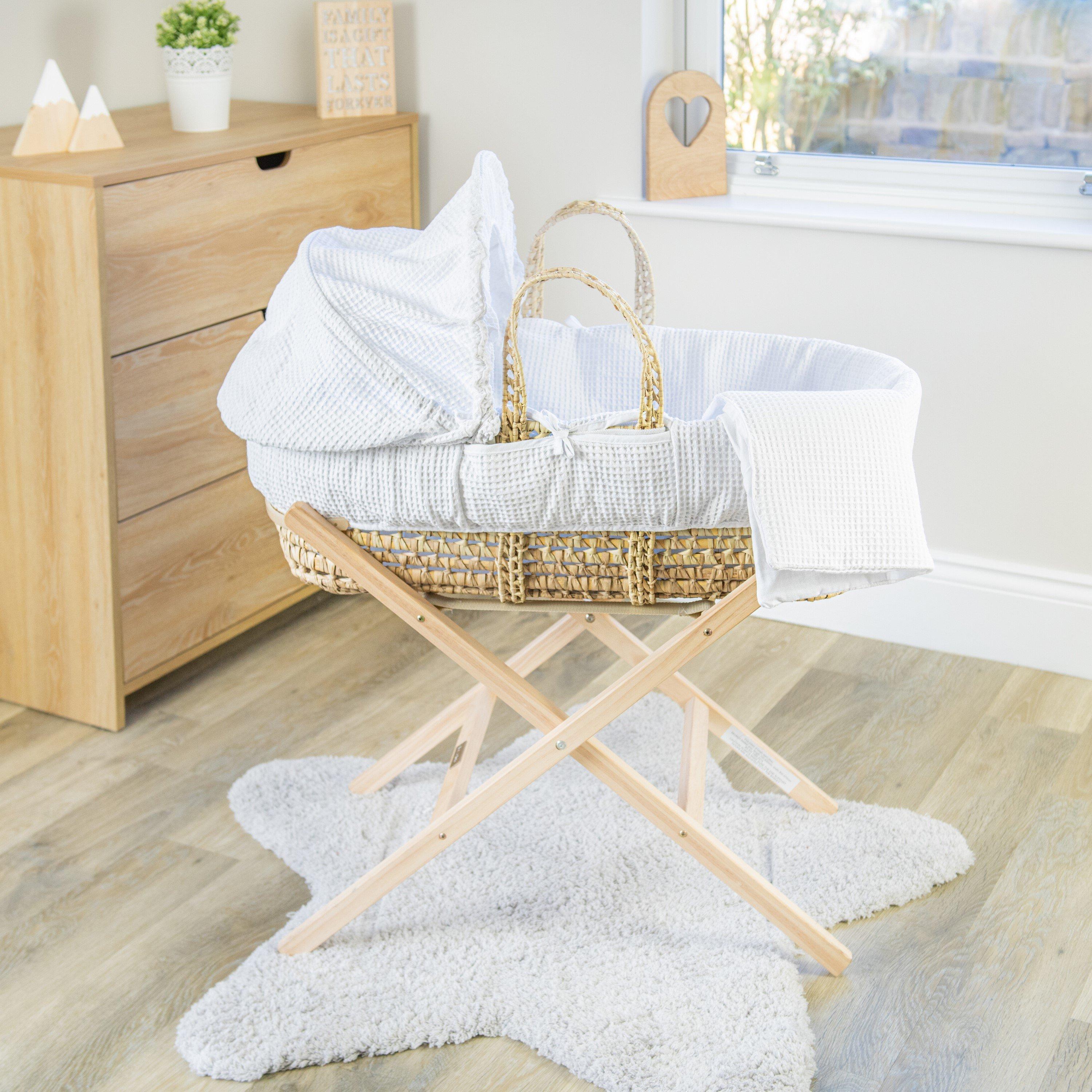 White/Natural - Clair De Lune - Clair de Lune Waffle Palm Moses Basket With Stand - 2