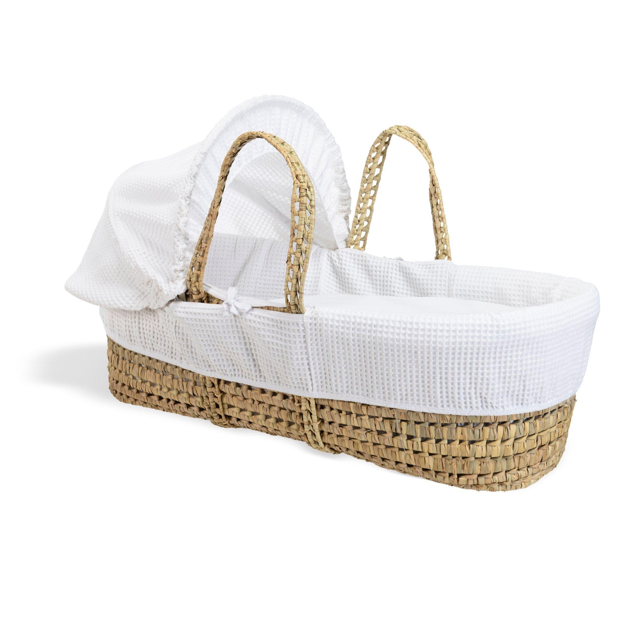 White/Natural - Clair De Lune - Clair de Lune Waffle Palm Moses Basket With Stand - 3