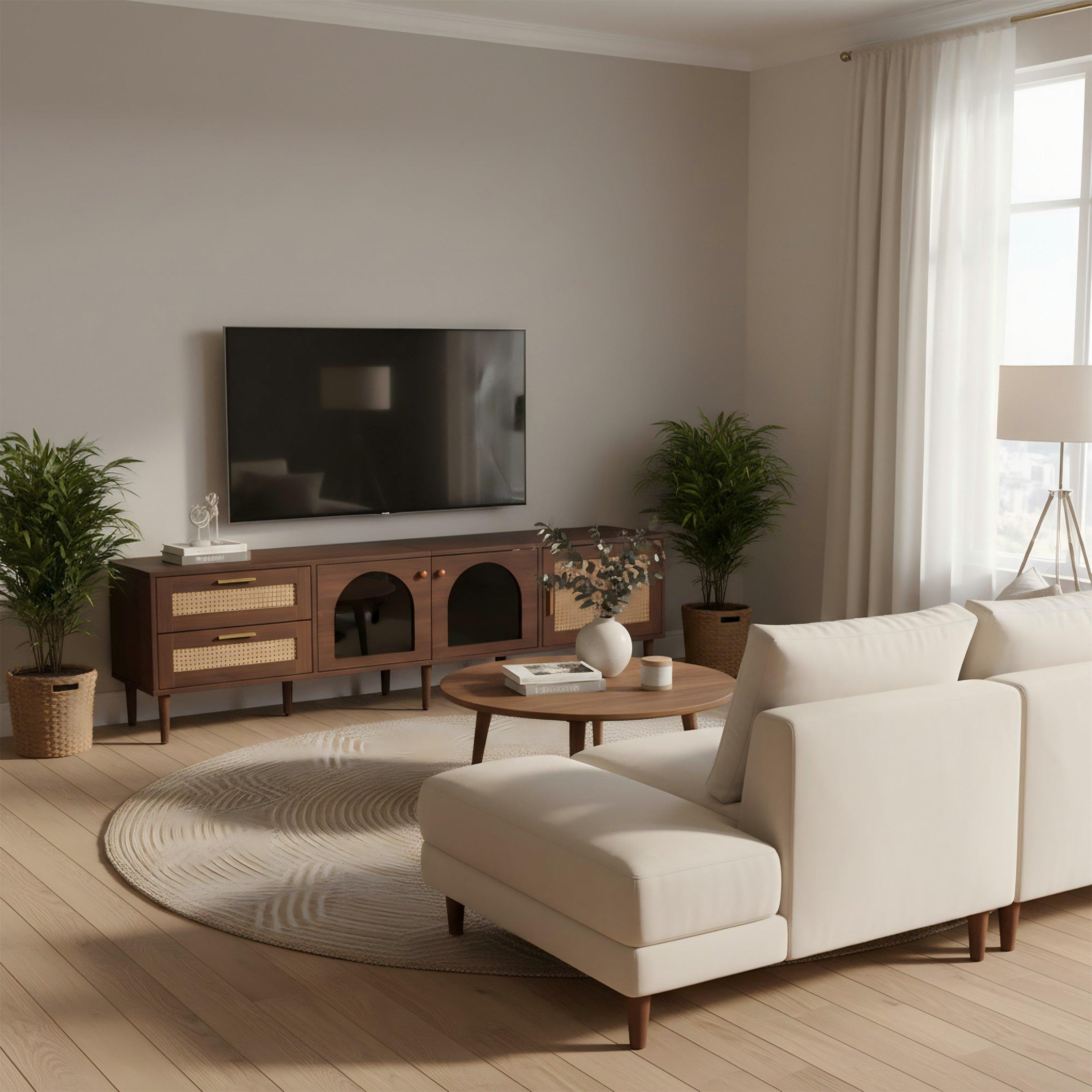 Urban Meuble  Wood Tv Stand With Ample Storage Brown