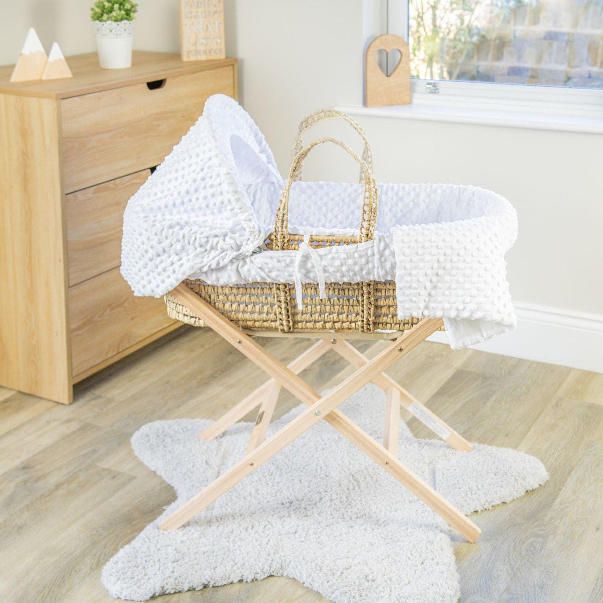 White/Natural - Clair De Lune - Clair de Lune Dimple Palm Moses Basket With Stand - 2