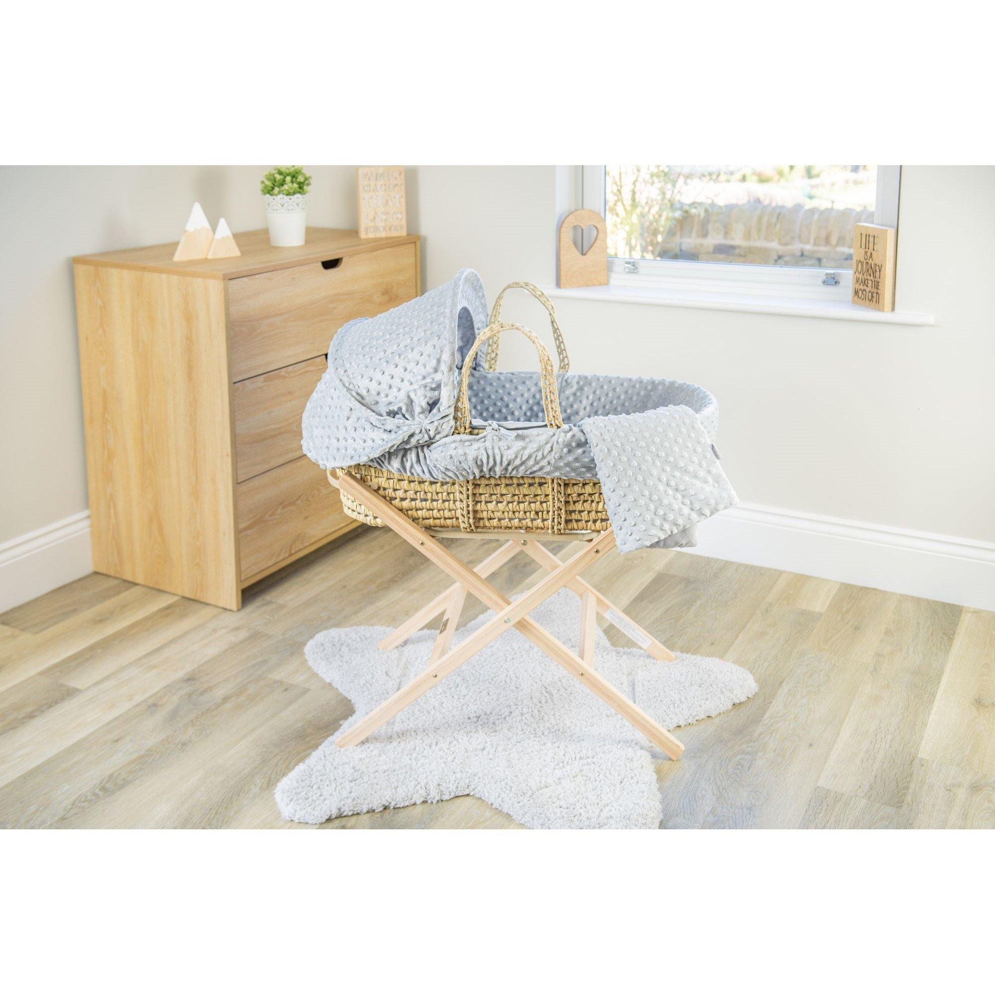 Grey/Natural - Clair De Lune - Clair de Lune Dimple Palm Moses Basket With Stand - 2