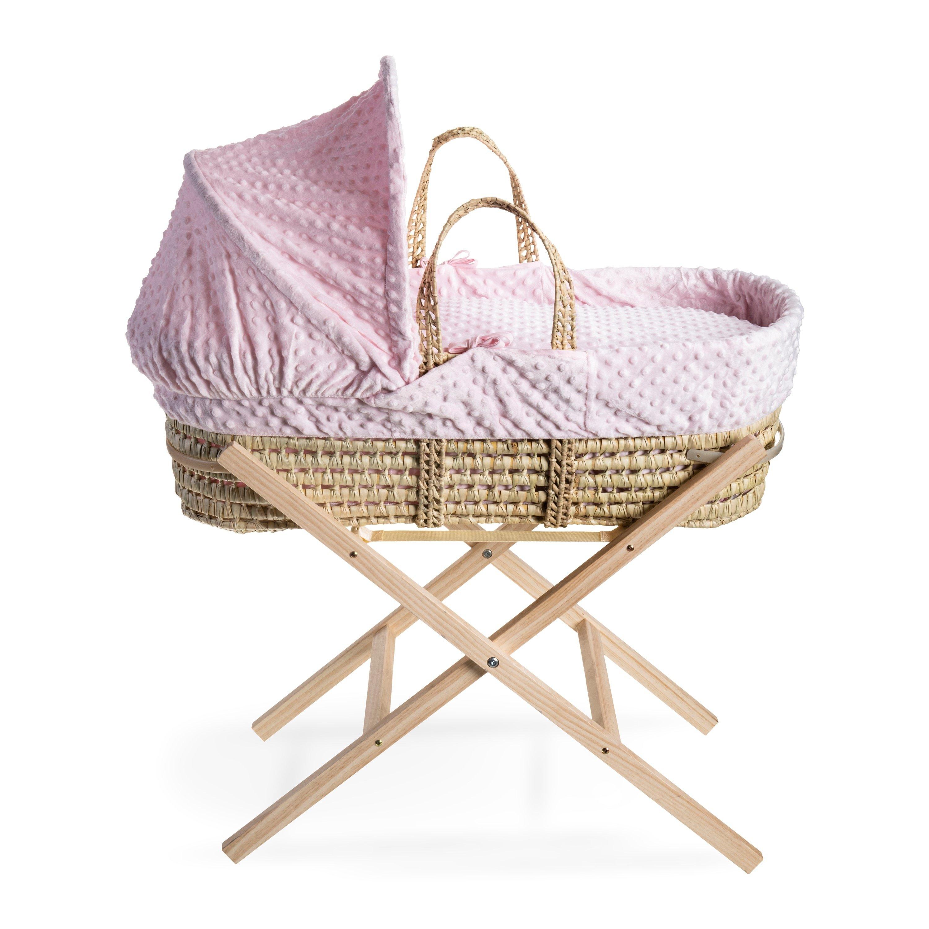 Clair de Lune Dimple Palm Moses Basket With Stand