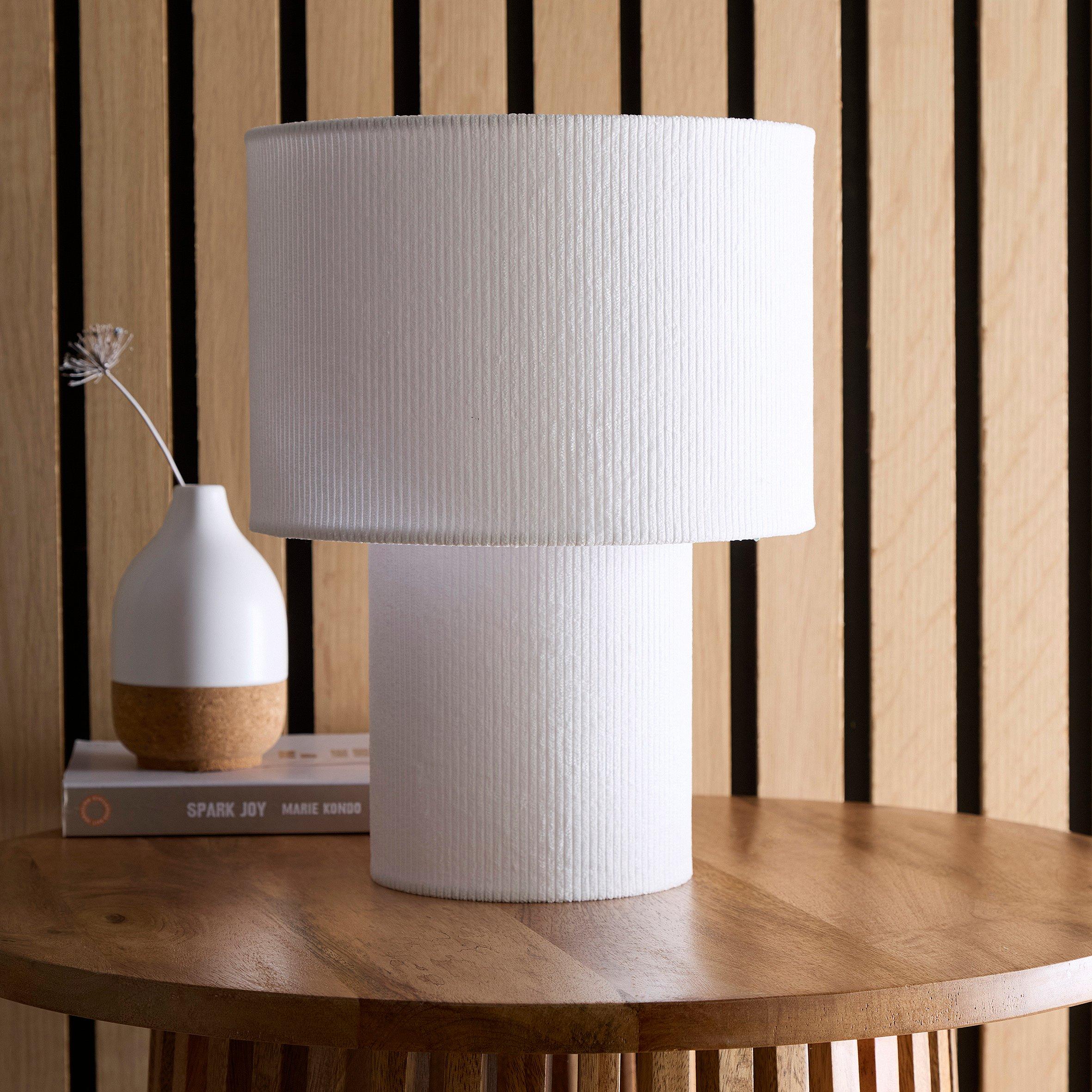 White - K Living - Tokyo White Velvet Stripe Table Lamp - 1