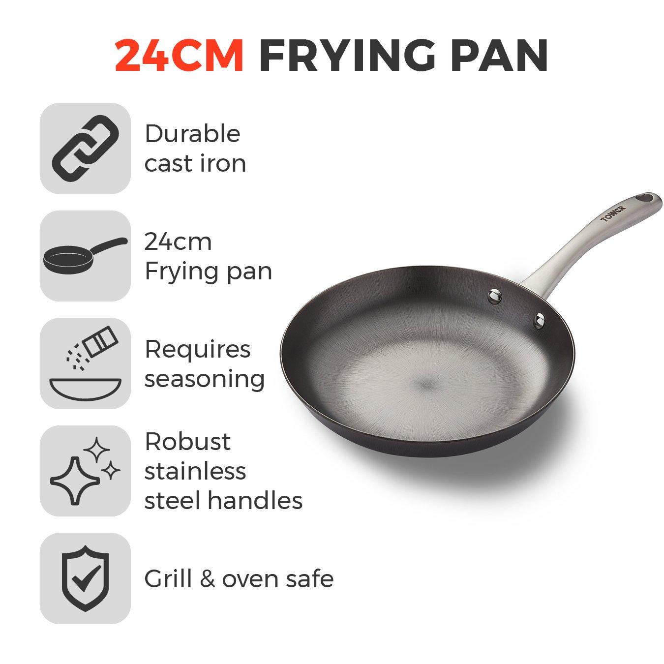 Black - Tower - Titan 24cm Cast Iron Frying Pan with Strong Cast - 2