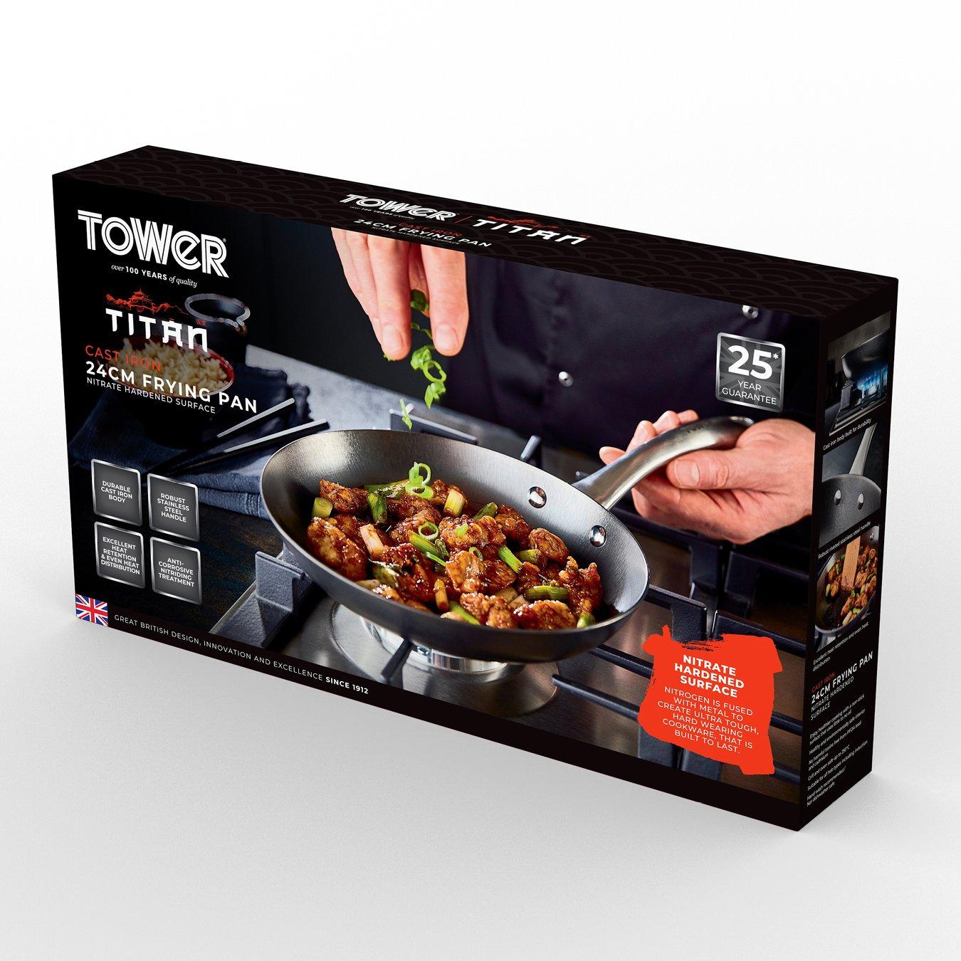 Black - Tower - Titan 24cm Cast Iron Frying Pan with Strong Cast - 10