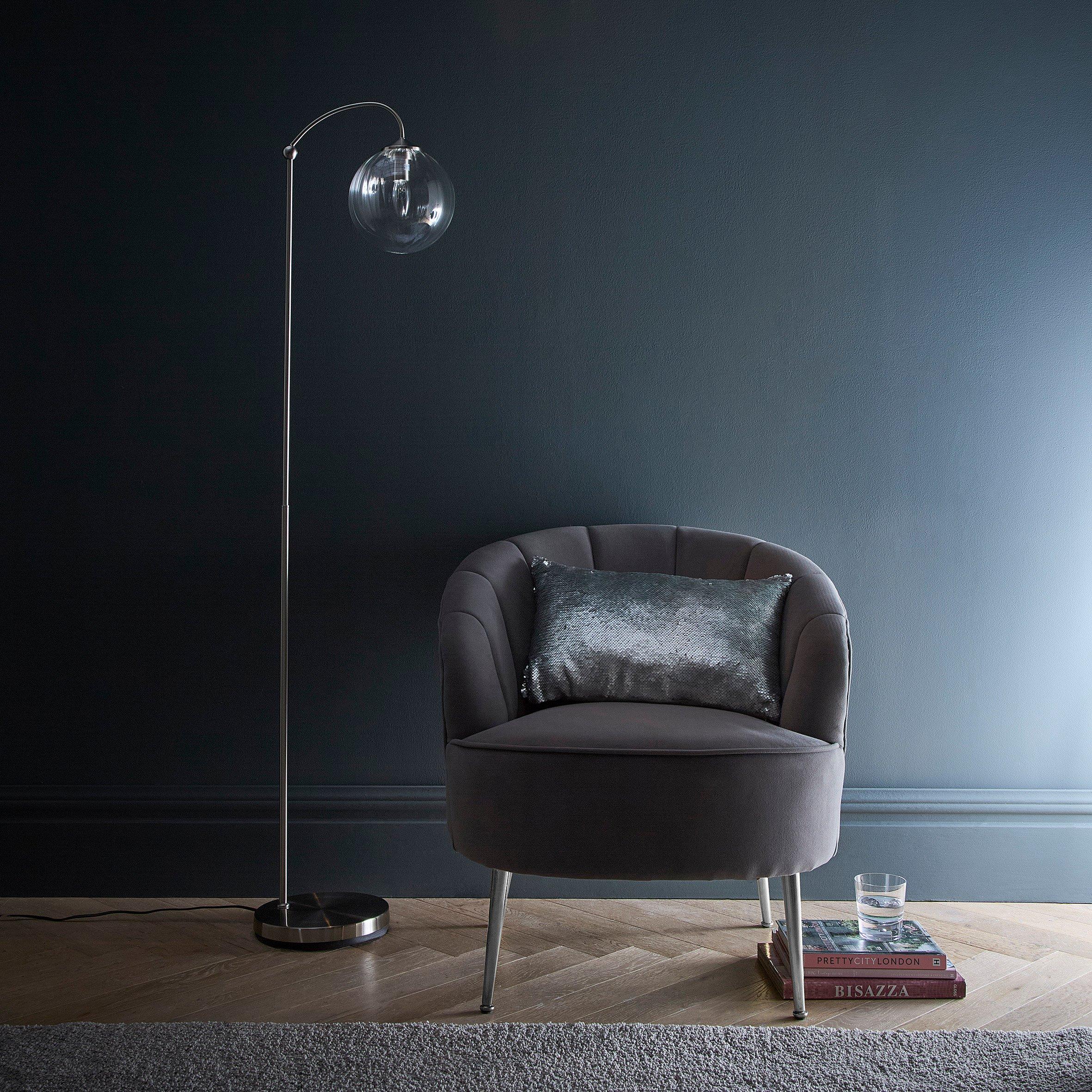 Satin Nickel - K Living - Bianca Satin Nickel Floor Lamp Ribbed Glass - 1