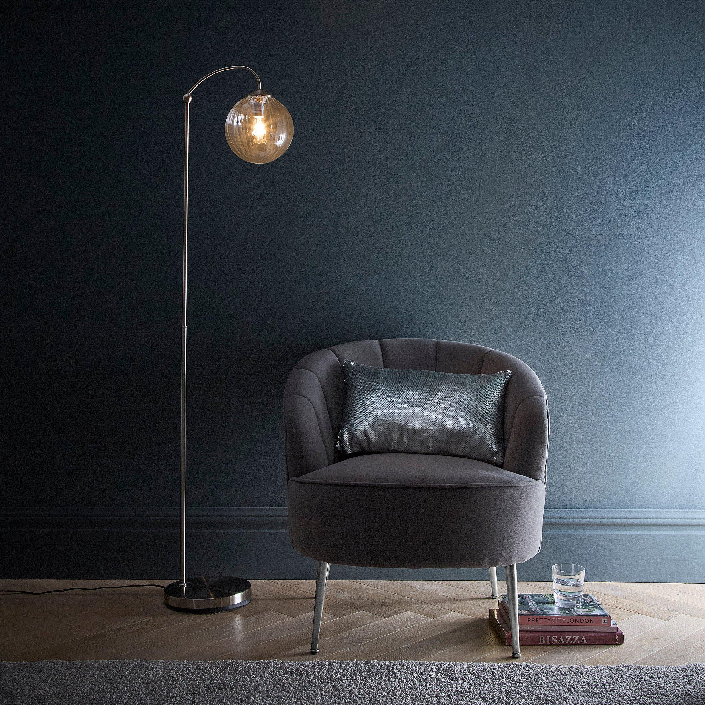 Satin Nickel - K Living - Bianca Satin Nickel Floor Lamp Ribbed Glass - 2