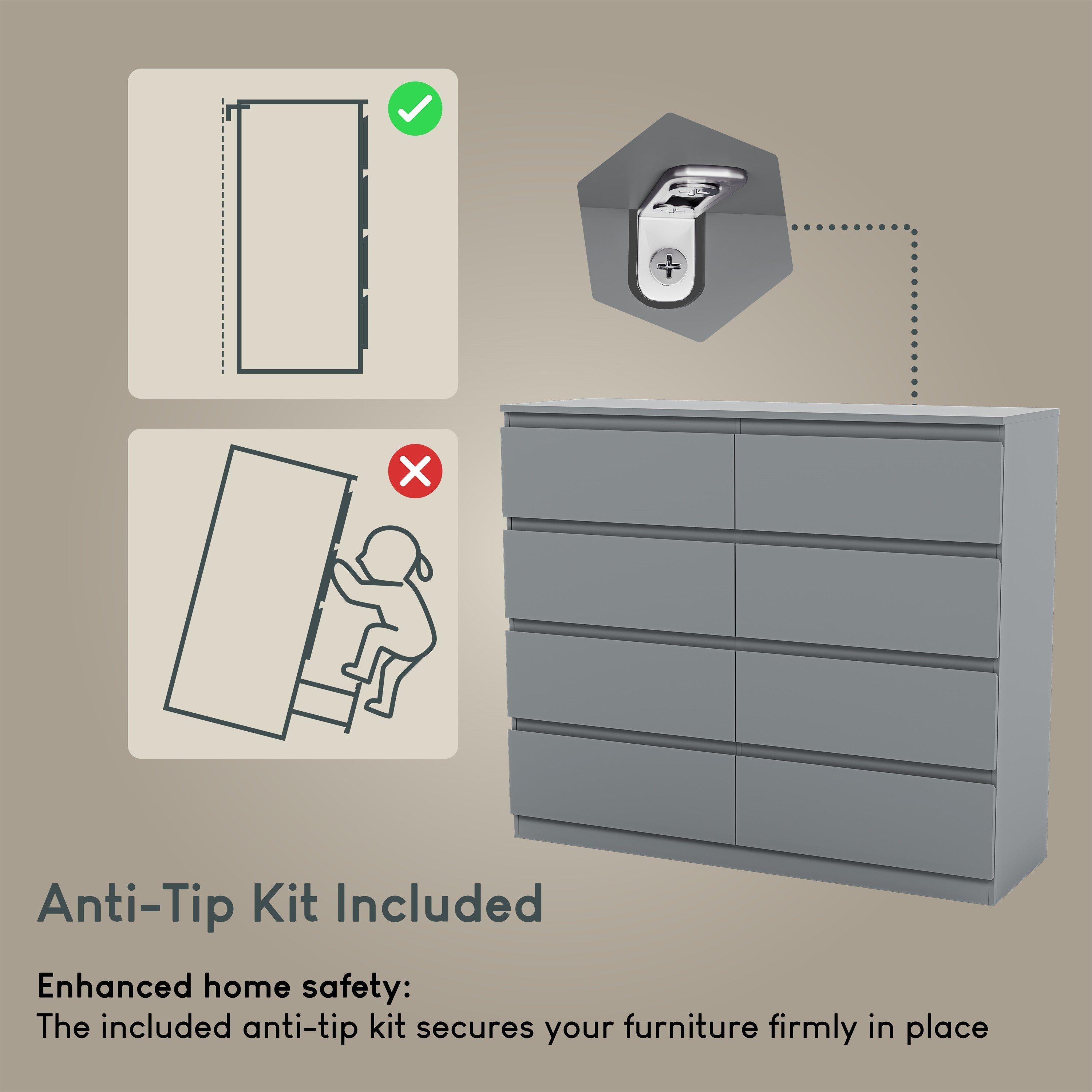 Grey - Lassic - Vida Designs Denver 8 Drawer Chest - 8